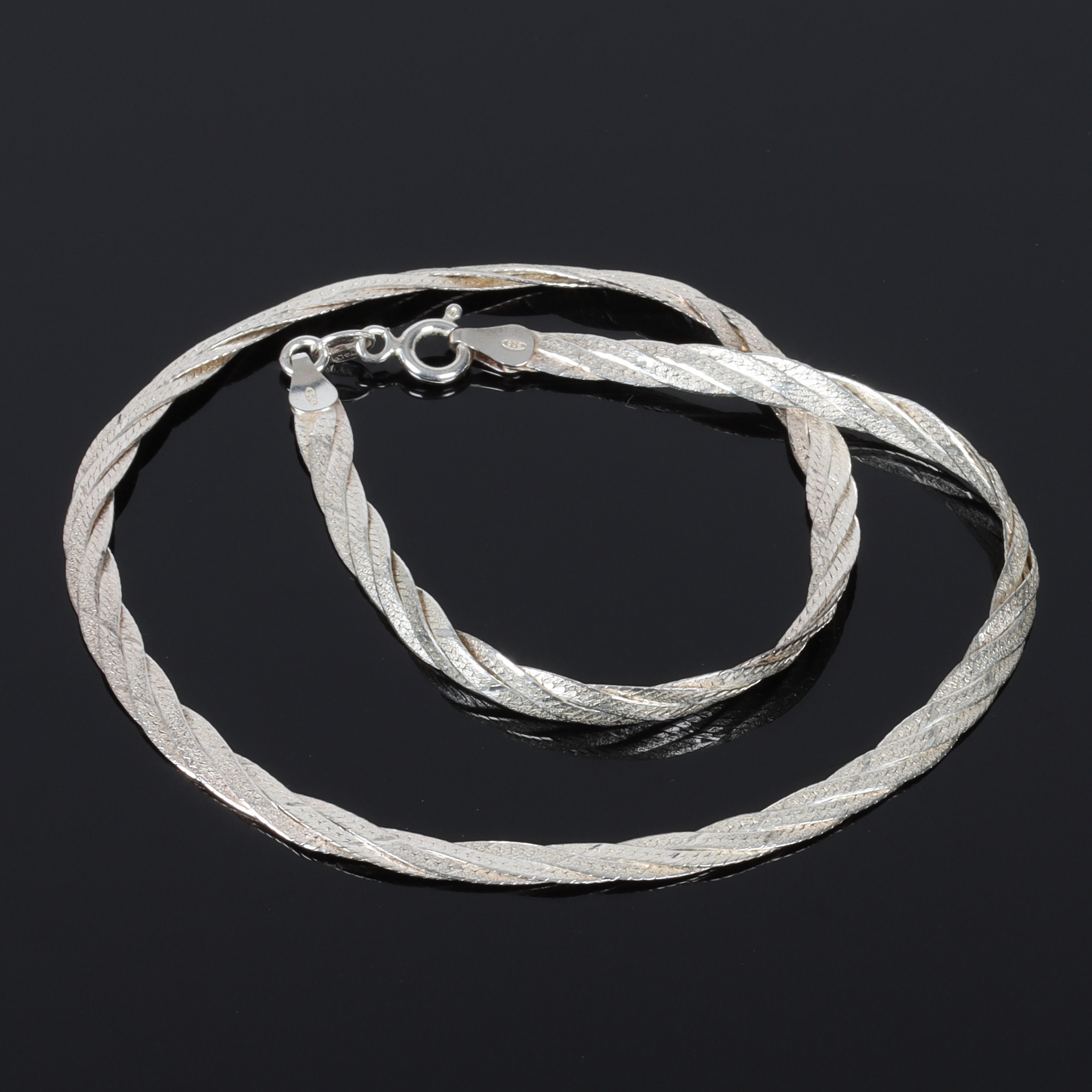 COLLIER, Sterling silver, flätad länk, Italien. 1900-tal.