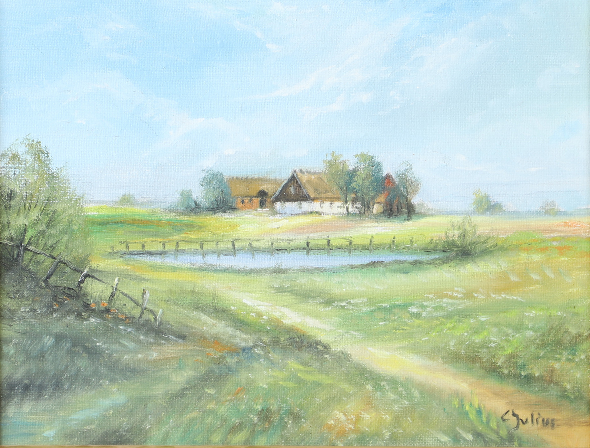 CARL JULIUS. Landskap med gård, olja på duk, signerad C. Julius.