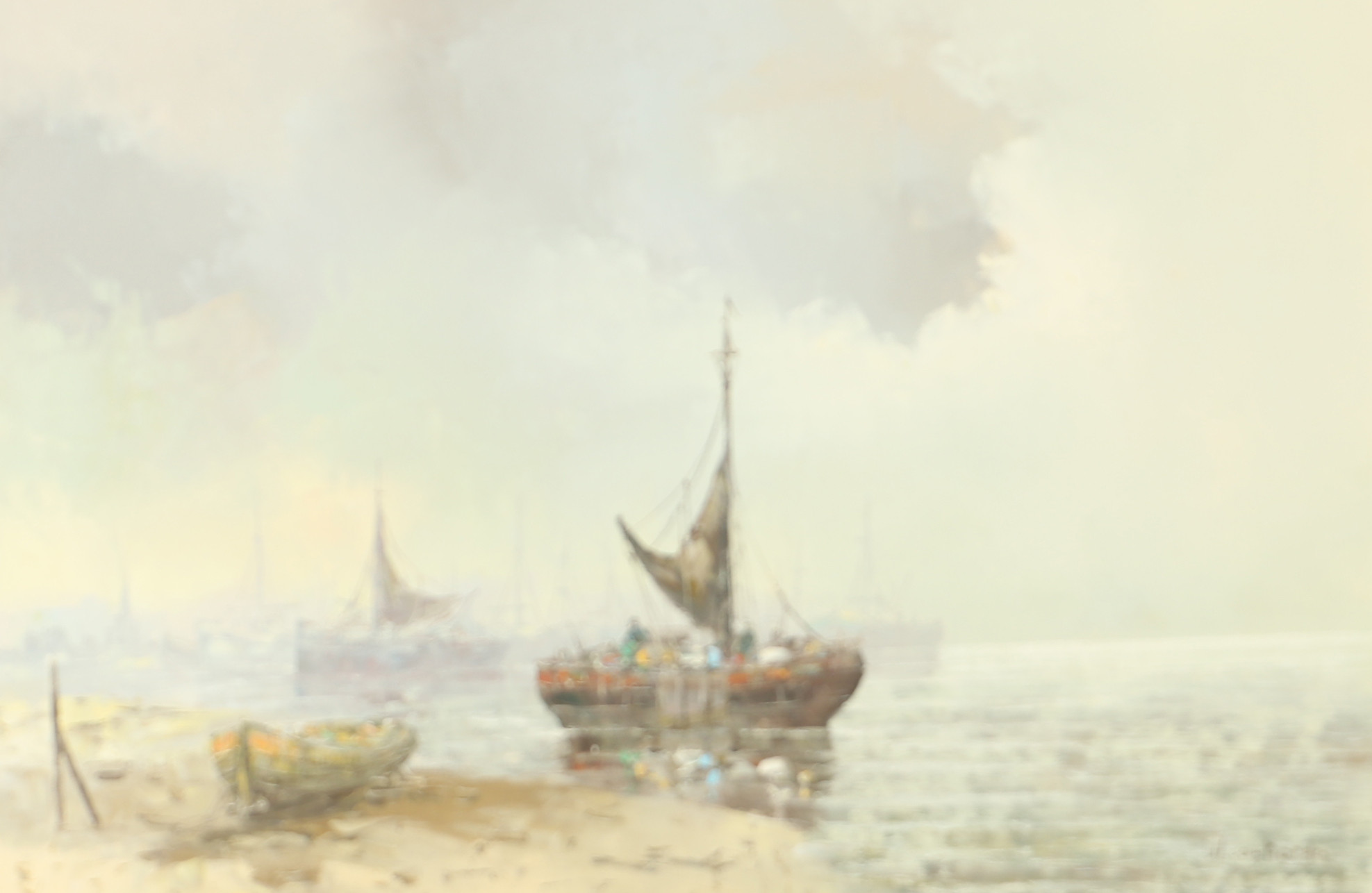 WIM VAN NORDEN. Kustparti med båtar, olja på duk, signerad W. van Norden.