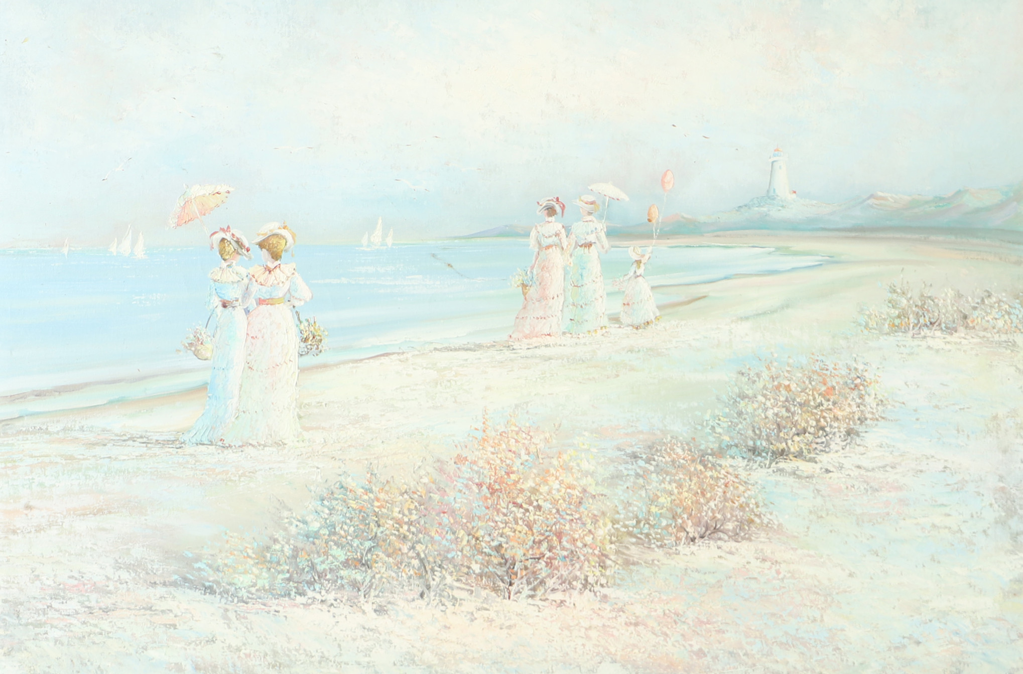 OKÄND KONSTNÄR. Strandpromenad, olja på duk, osignerad.