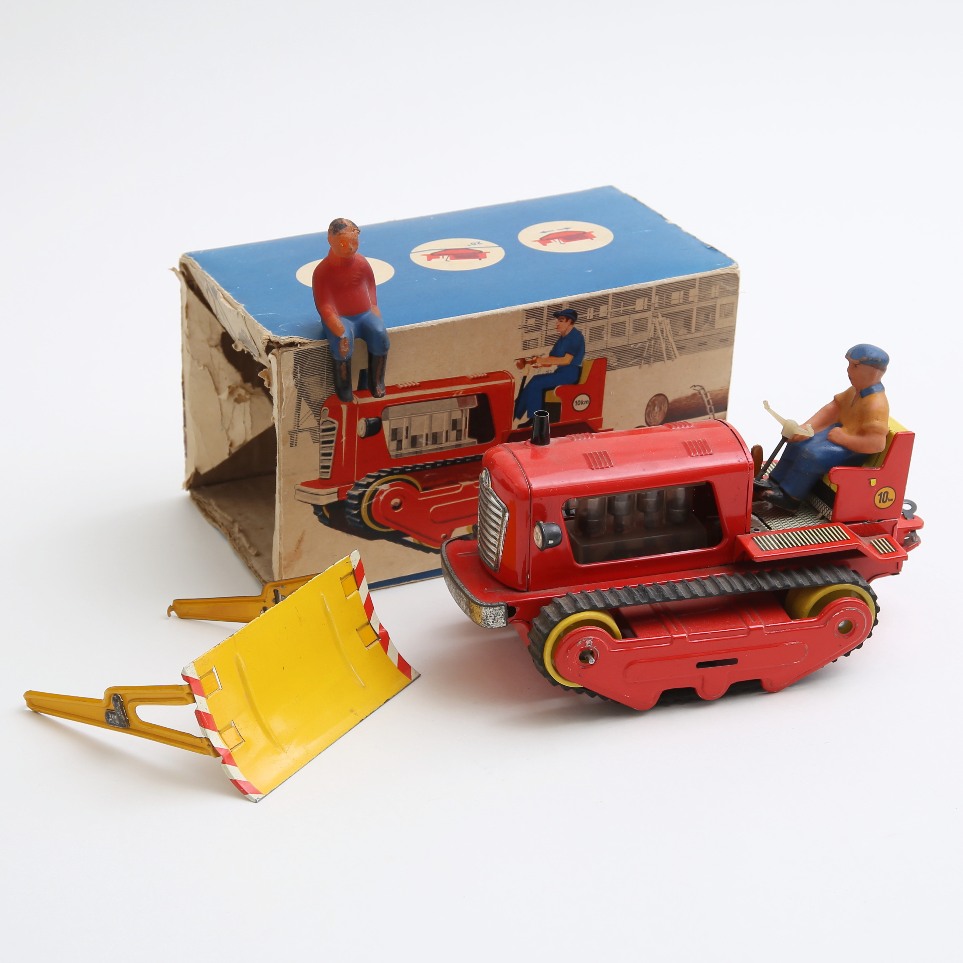 BULLDOZER, litograferad plåt, Funkstörgrad N, Östtyskland, 1960-tal.