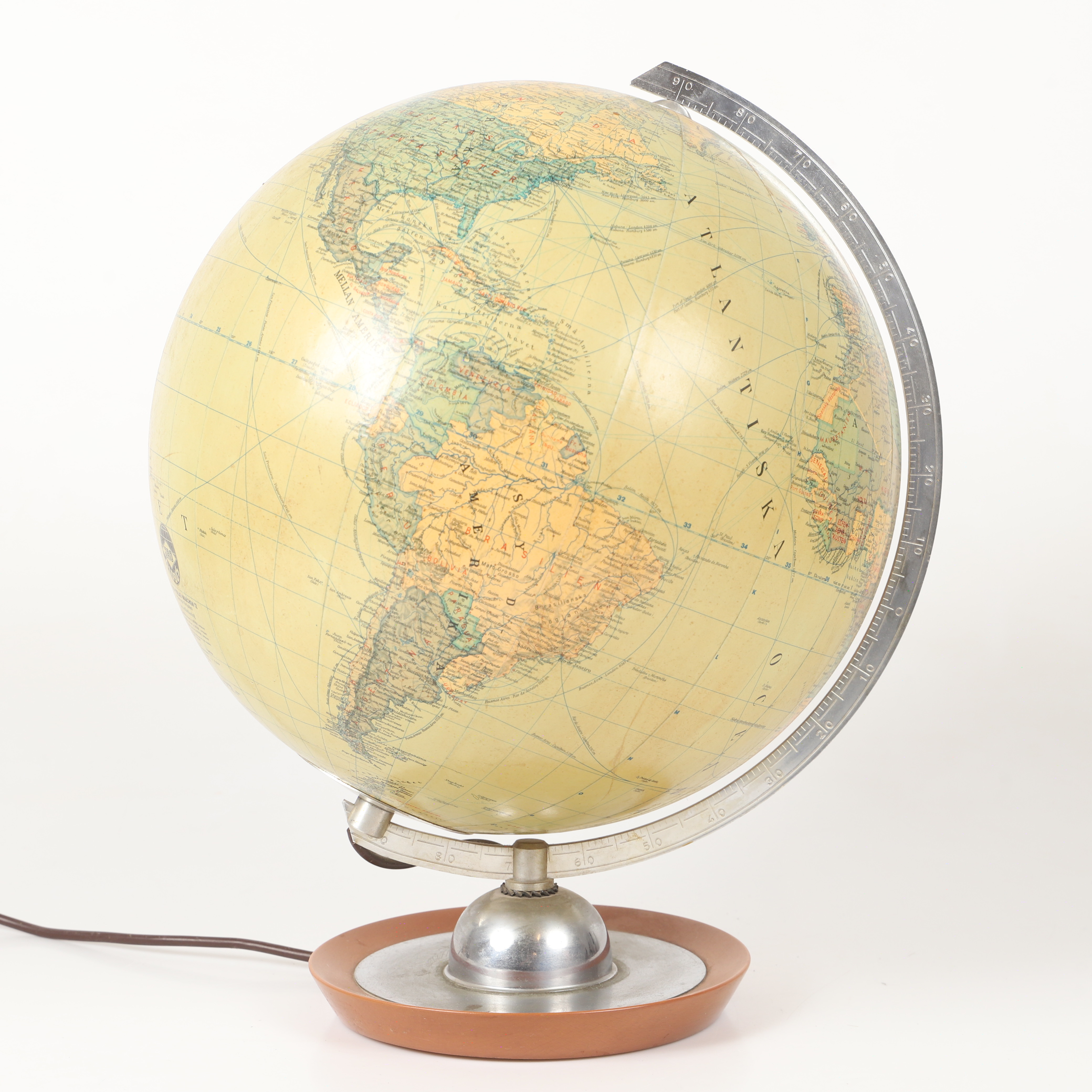 JORDGLOB, med belysning, RO Globus, München, Tyskland, 1900-talets mitt.