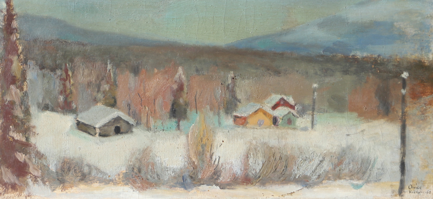 OIDENTIFIERAD KONSTNÄR. Motiv grån Kvikkjakk, olja på pannå, signerad Ossigil.