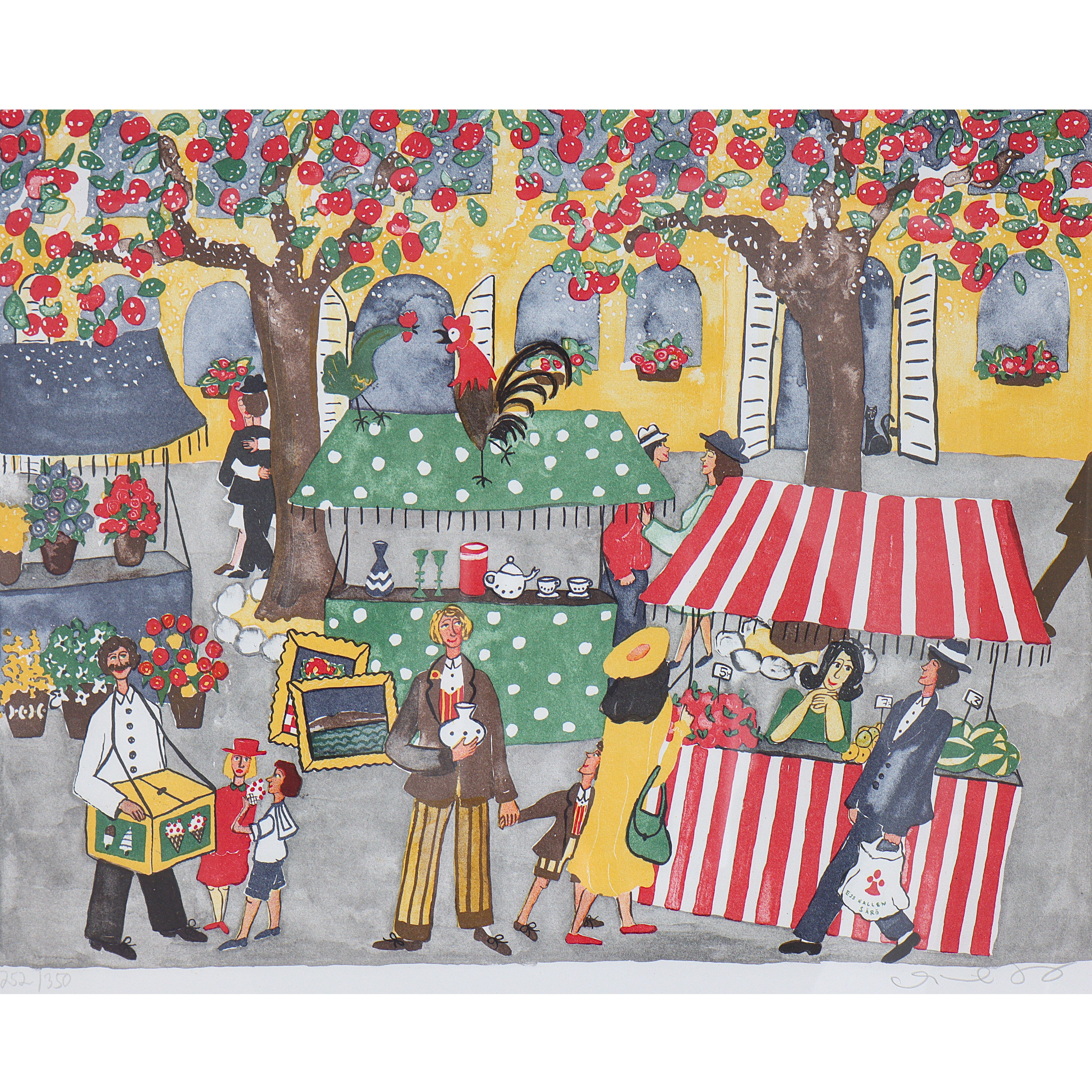 MARIKA LANG "PÅ MARKNAD" FÄRGLITOGRAFI 252/350 I RULLE.