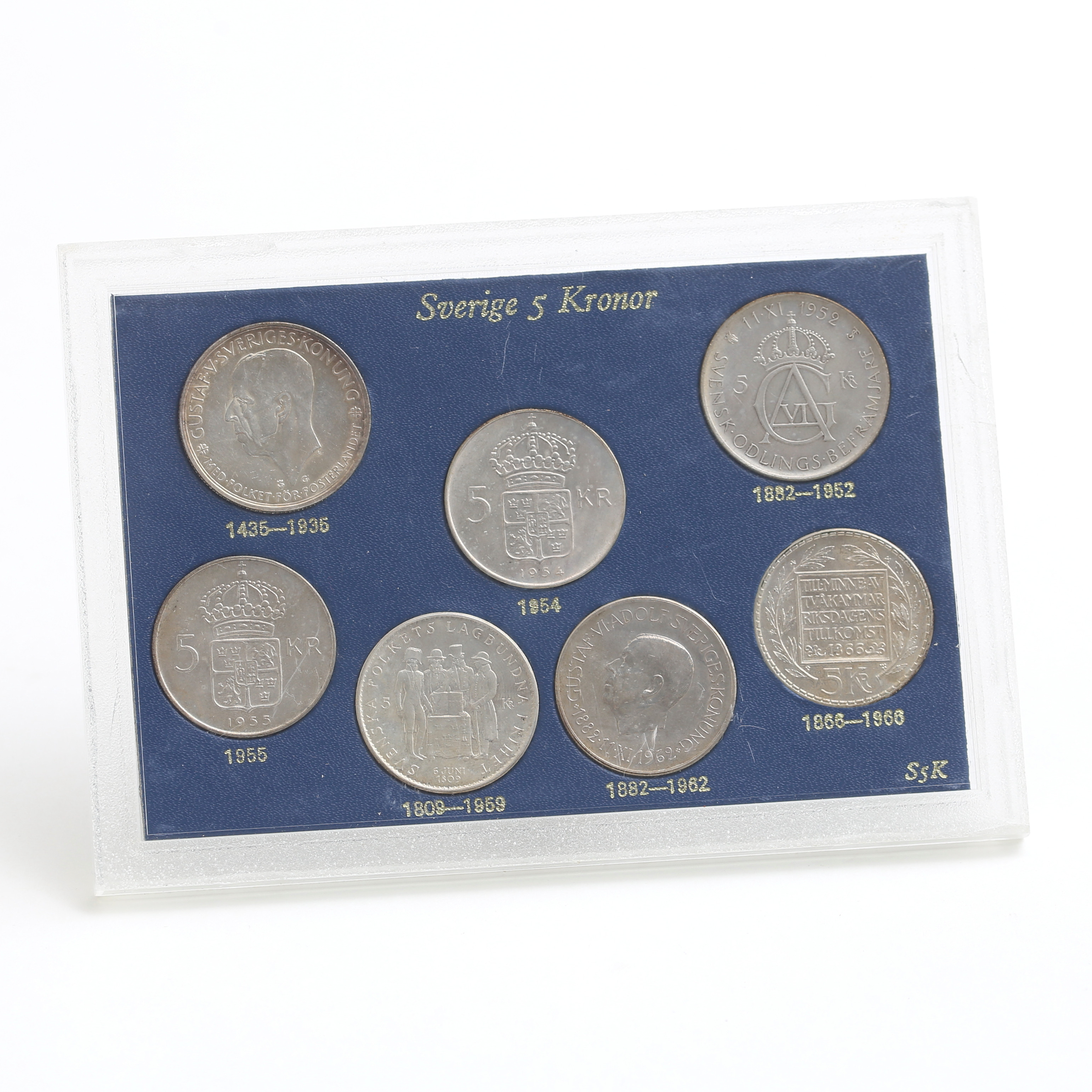 FEMKRONOR, 7 st, silver, finvikt 67 gram, Sverige, 1900-tal.