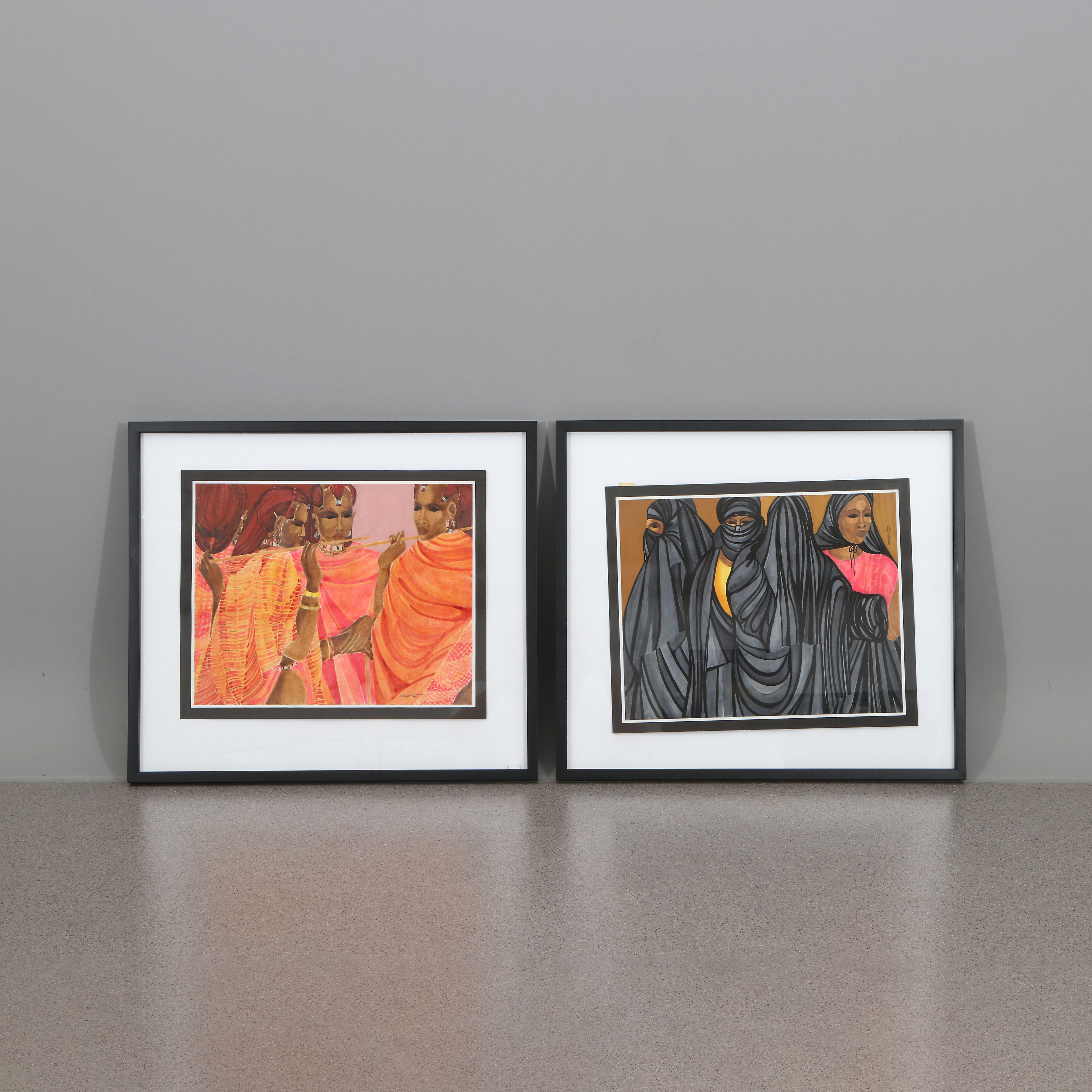 JOAN. Blandtekniker, två st. Kenyanska stamfolk. Signerade.