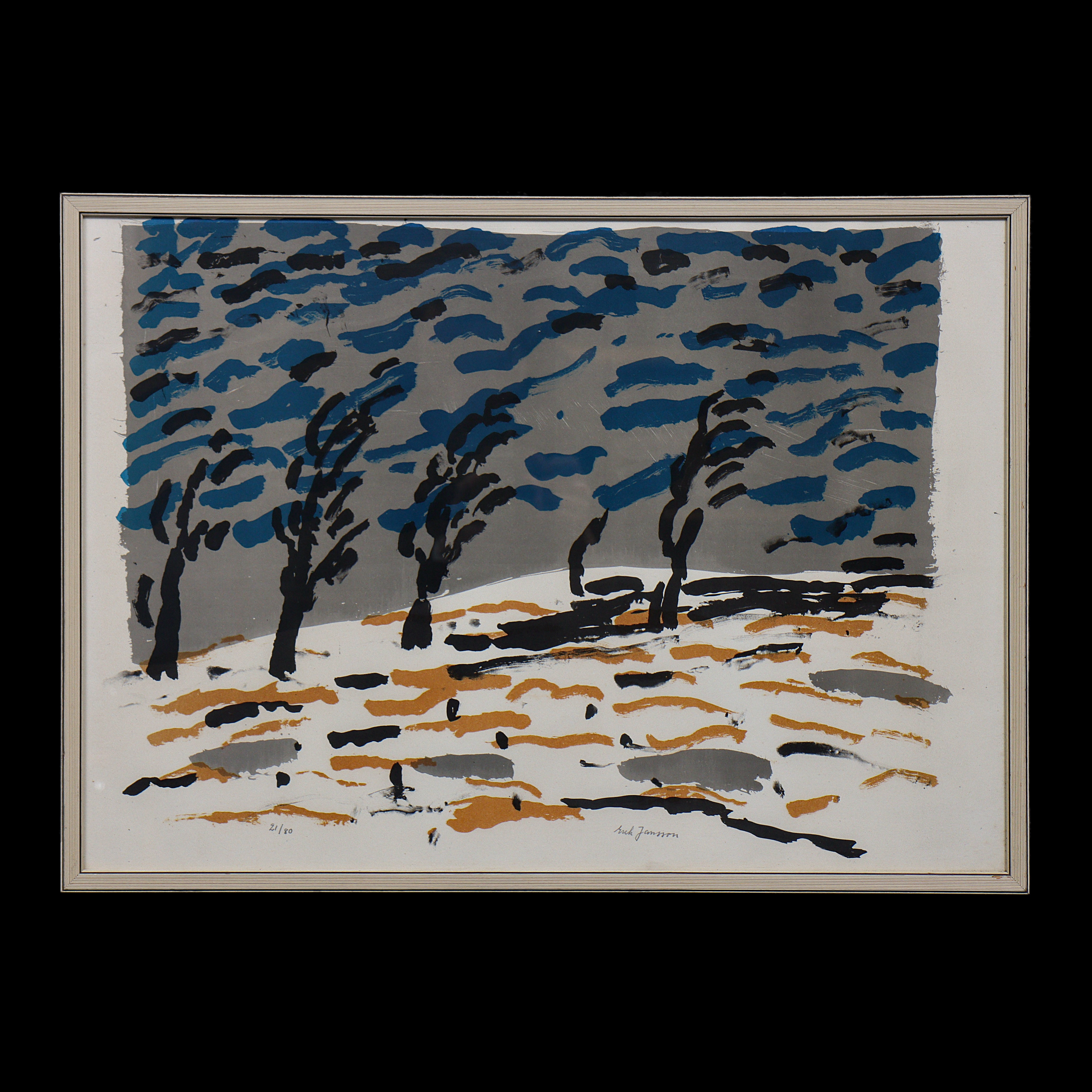 ERIK JANSSON (1924-1985) FÄRGLITOGRAFI 21/80, SIGNERAD, INGLASAD.