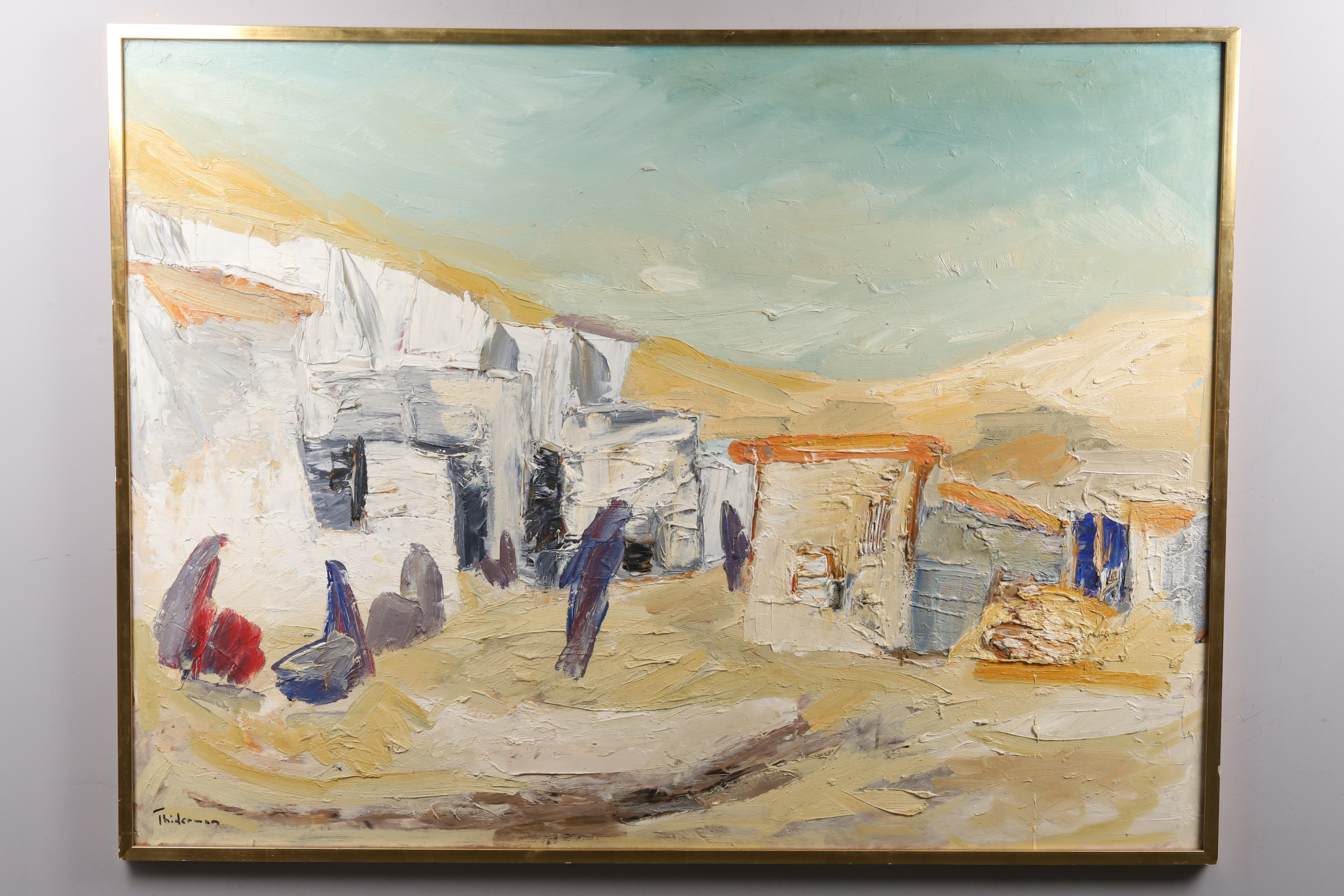 STIG THIDERMAN. OLJA PÅ PANNÅ, "Sydländsk by", signerad.