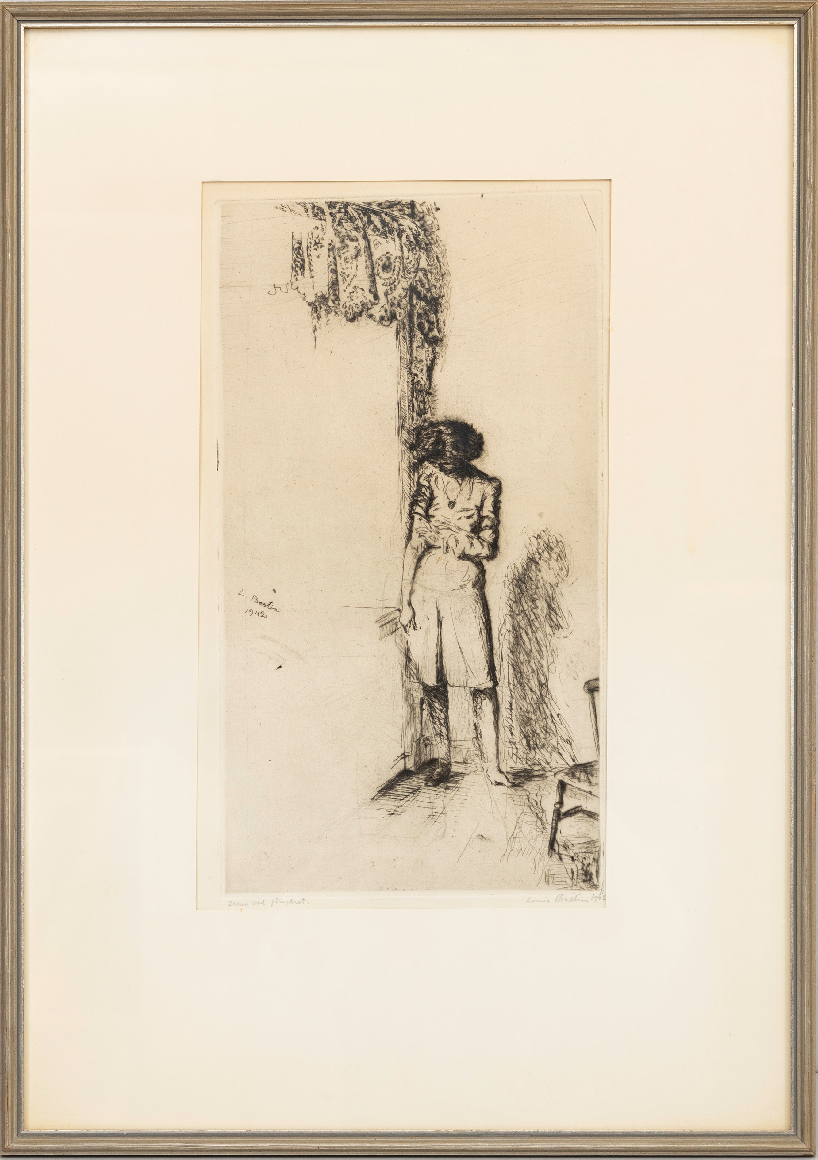 LOUIS BASTIN. "Irma vid fönstret", etsning, signerad, daterad 1942.
