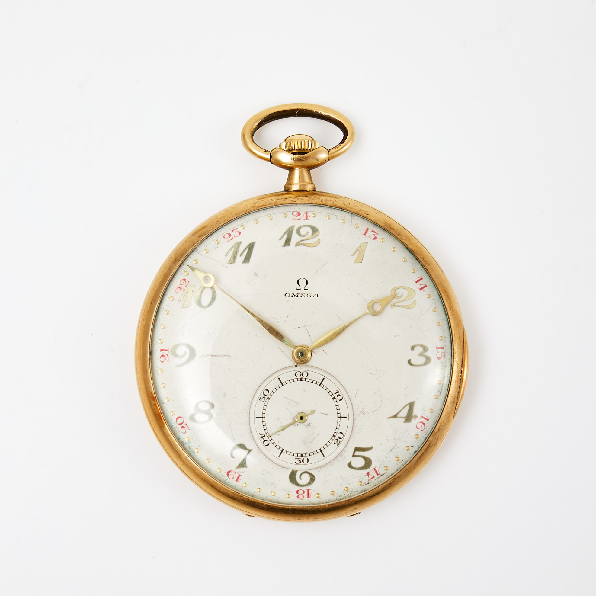 OMEGA, fickur, yttre boett i 18 k guld, innelock metall, ca 49,5 mm, ca 1923.