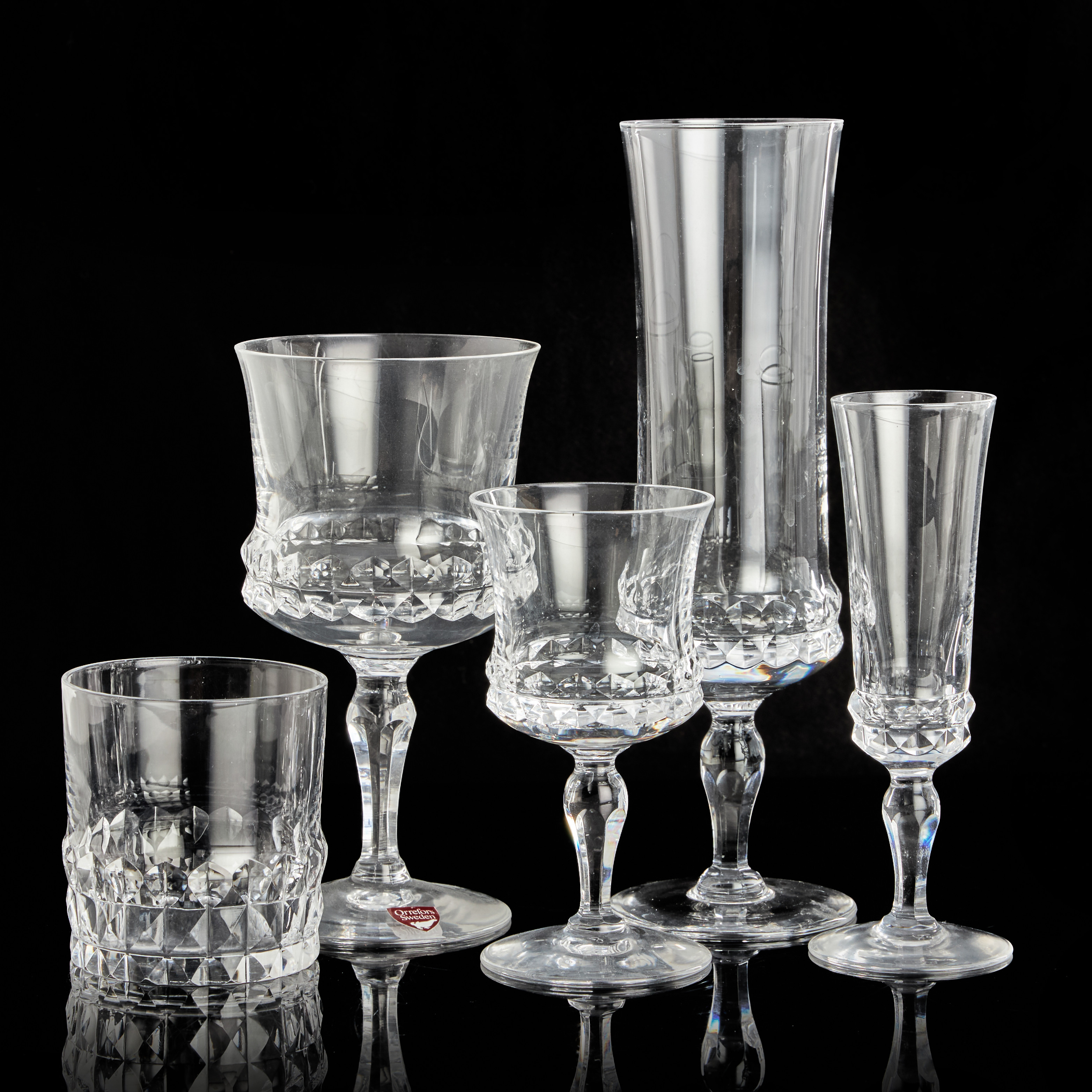 INGEBORG LUNDIN. Glasservis, "Silvia", 22 delar, Orrefors, kristall.