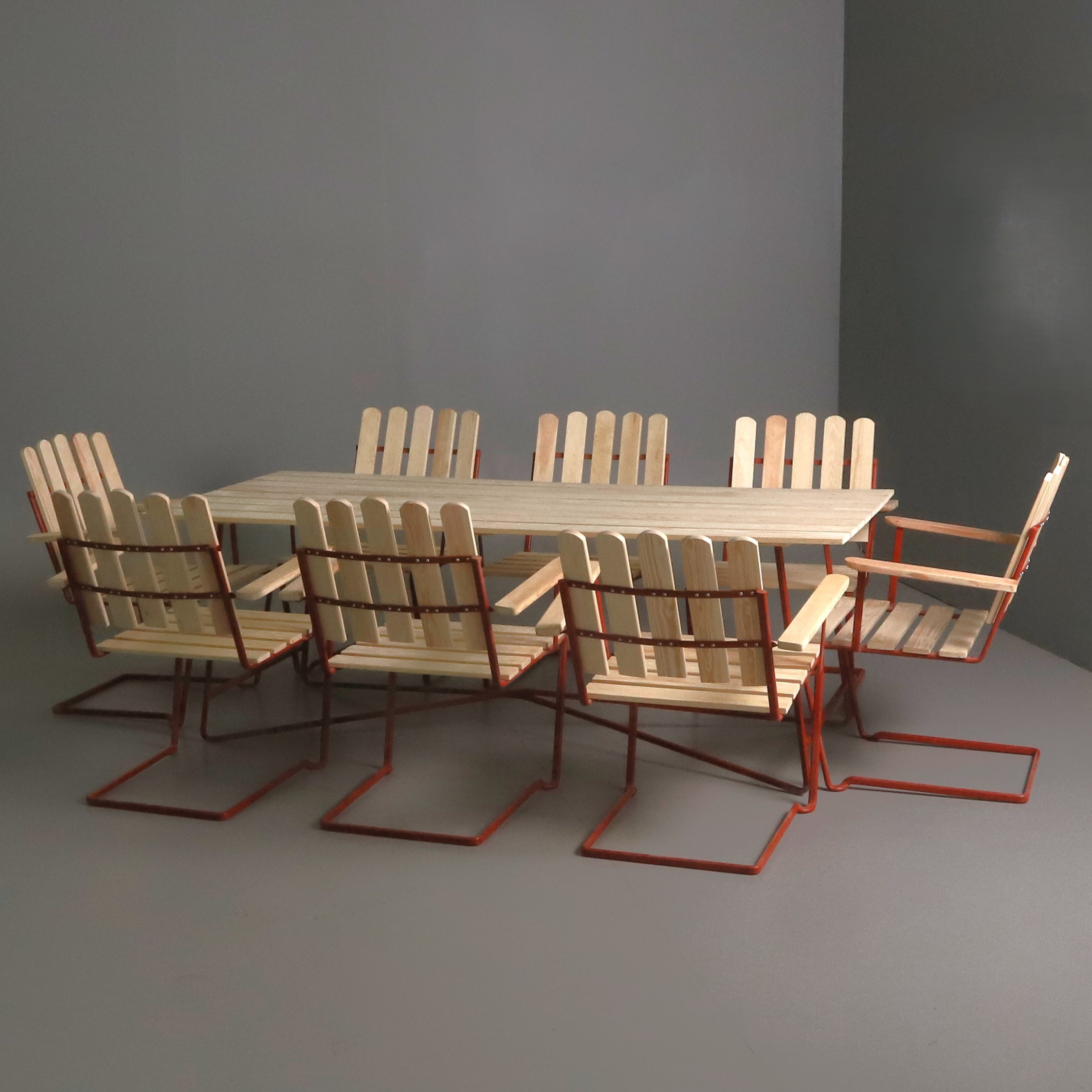 ARTUR LINDQVIST. TRÄDGÅRDSMÖBEL, Grythyttan, A2, 9 delar.