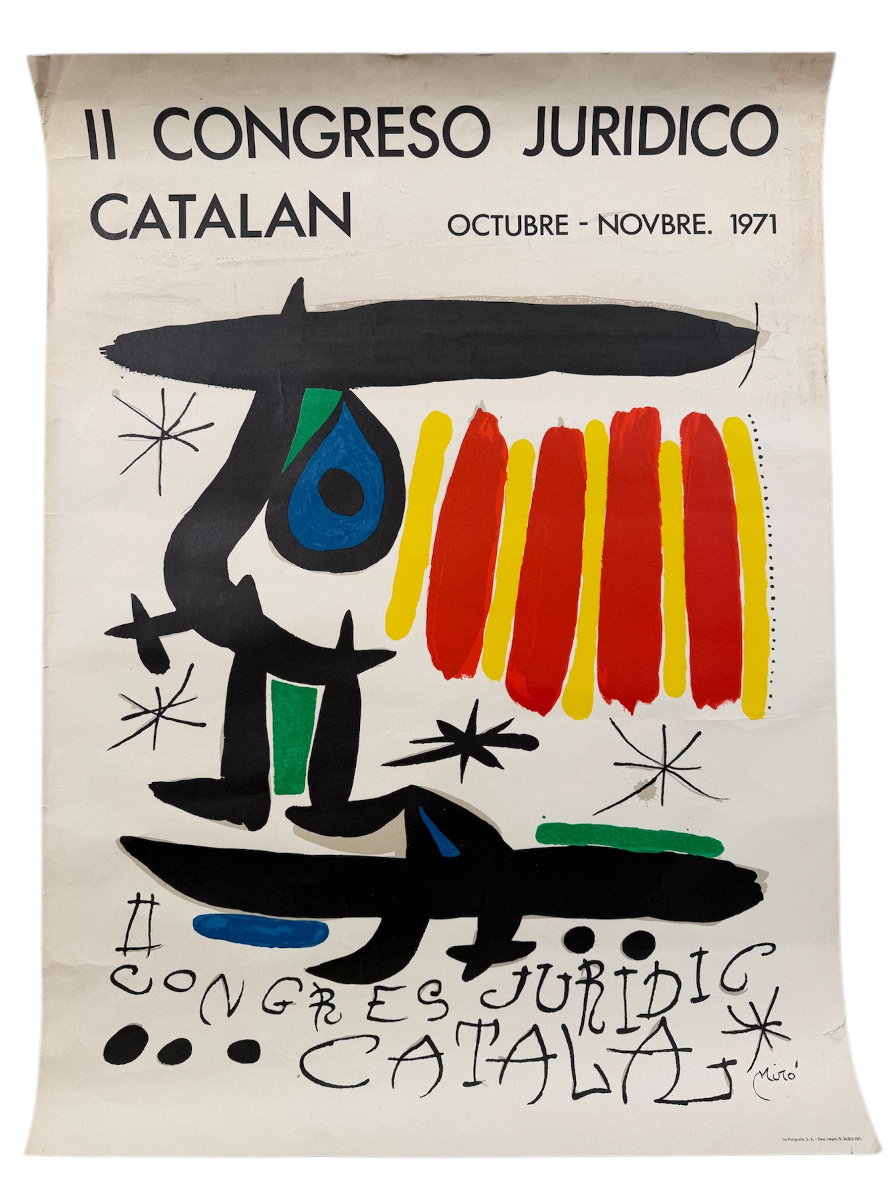 JOAN MIRÓ. II Congreso Juridico Catalan Octubre-Novbre 1971, affisch, 1970-tal, litografiskt tryck.