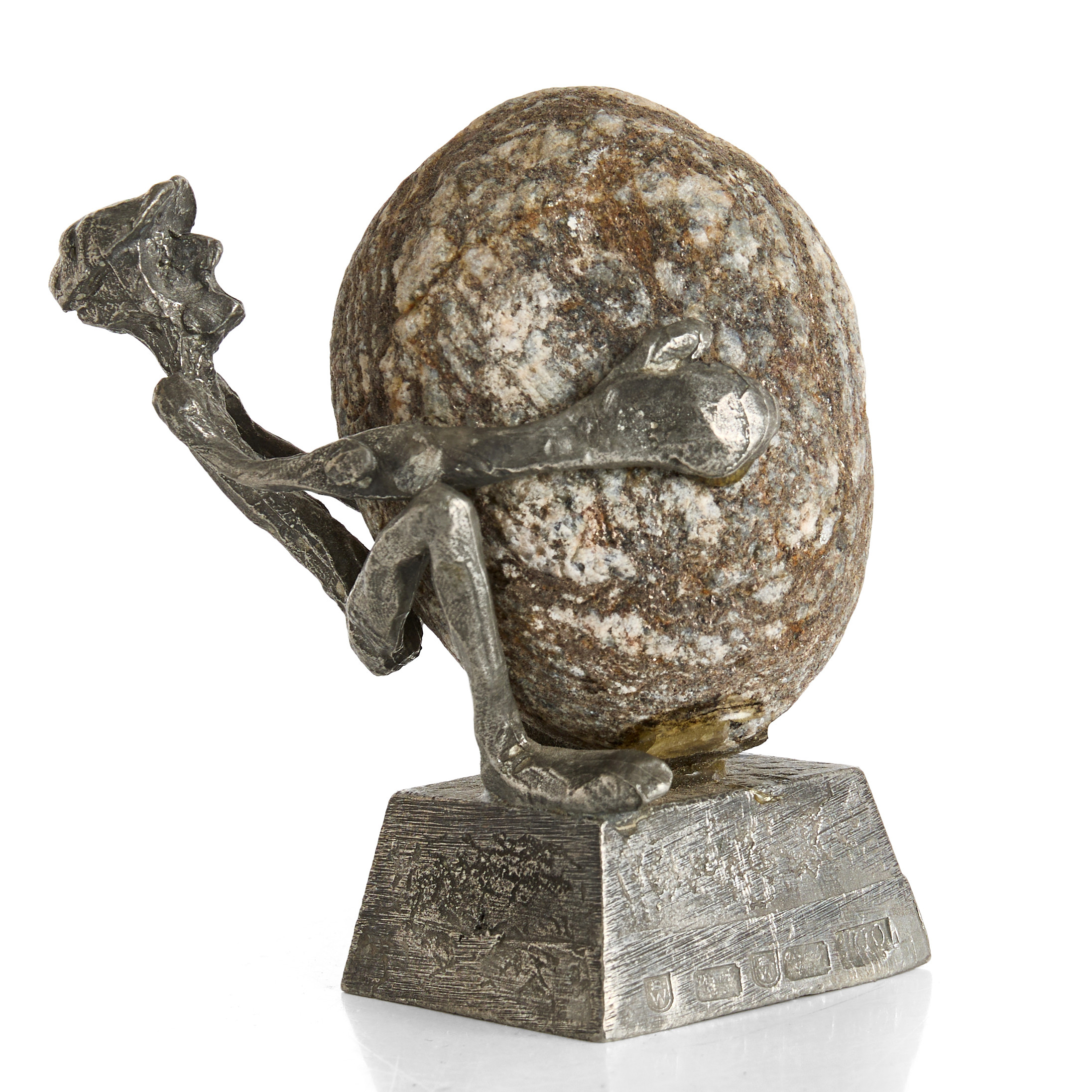 HENRY GUSTAFSSON (1943-2005). "Lyftet", skulptur, i tenn och sten, signerad, Wimmerby tenn.