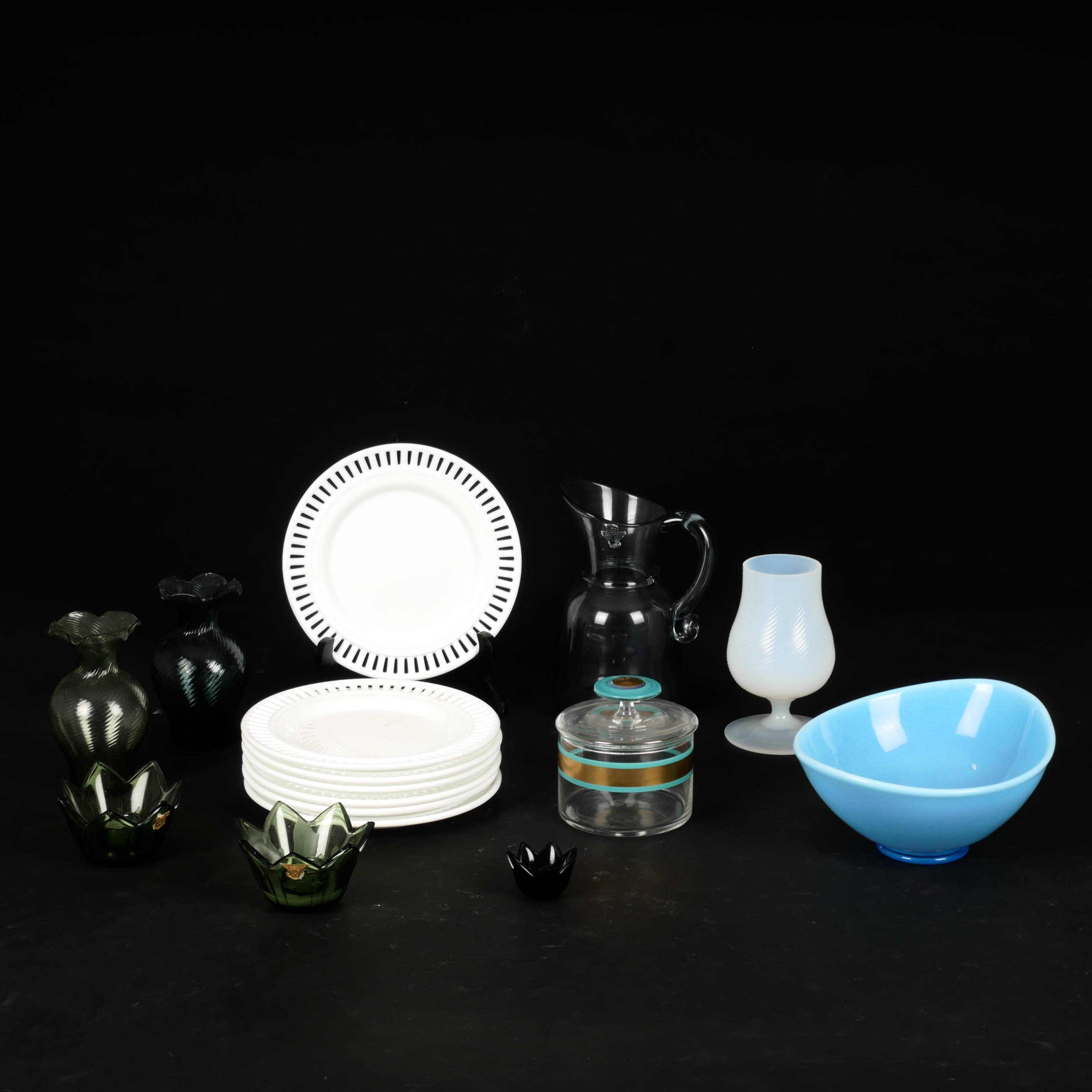 KANNA, LJUSSTAKAR, VASER, ASSIETTER, SKÅL, 16 st, glas, Gullaskruf.