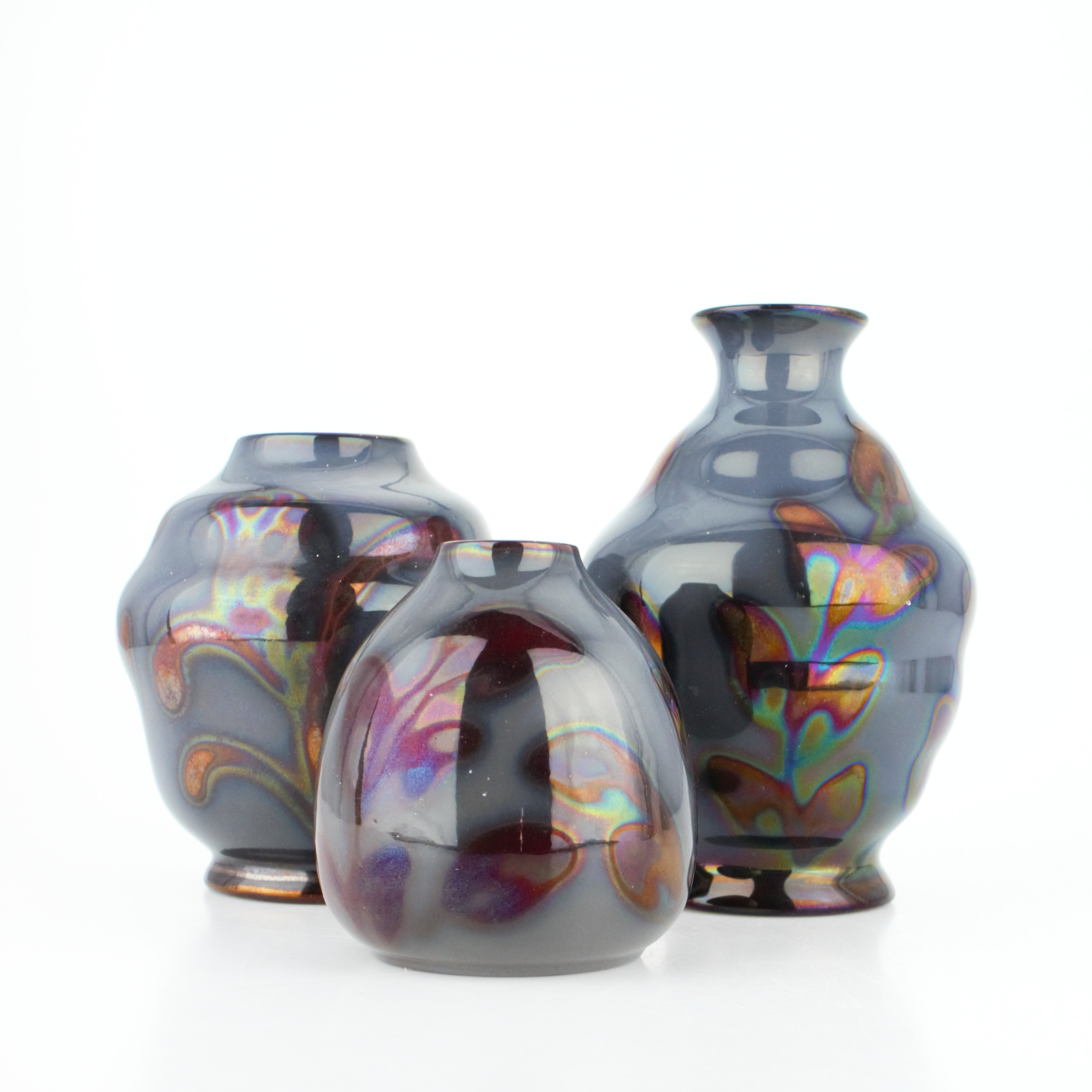 ÅKE HOLM. Vaser 3 delar, lysterglasyr, signerade, Höganäs.