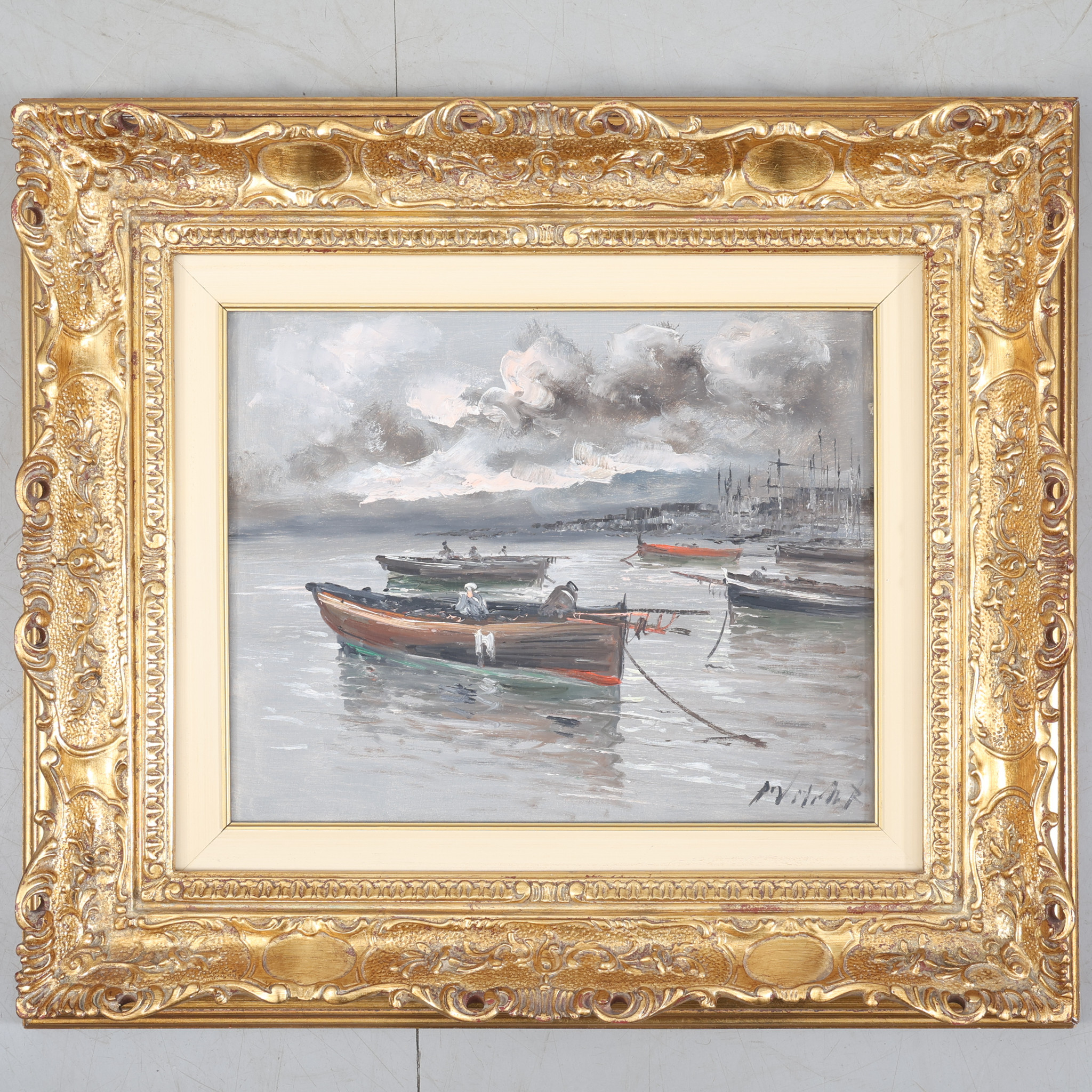 OIDENTIFIERAD KONSTNÄR. Olja på duk, marint motiv, signerad.