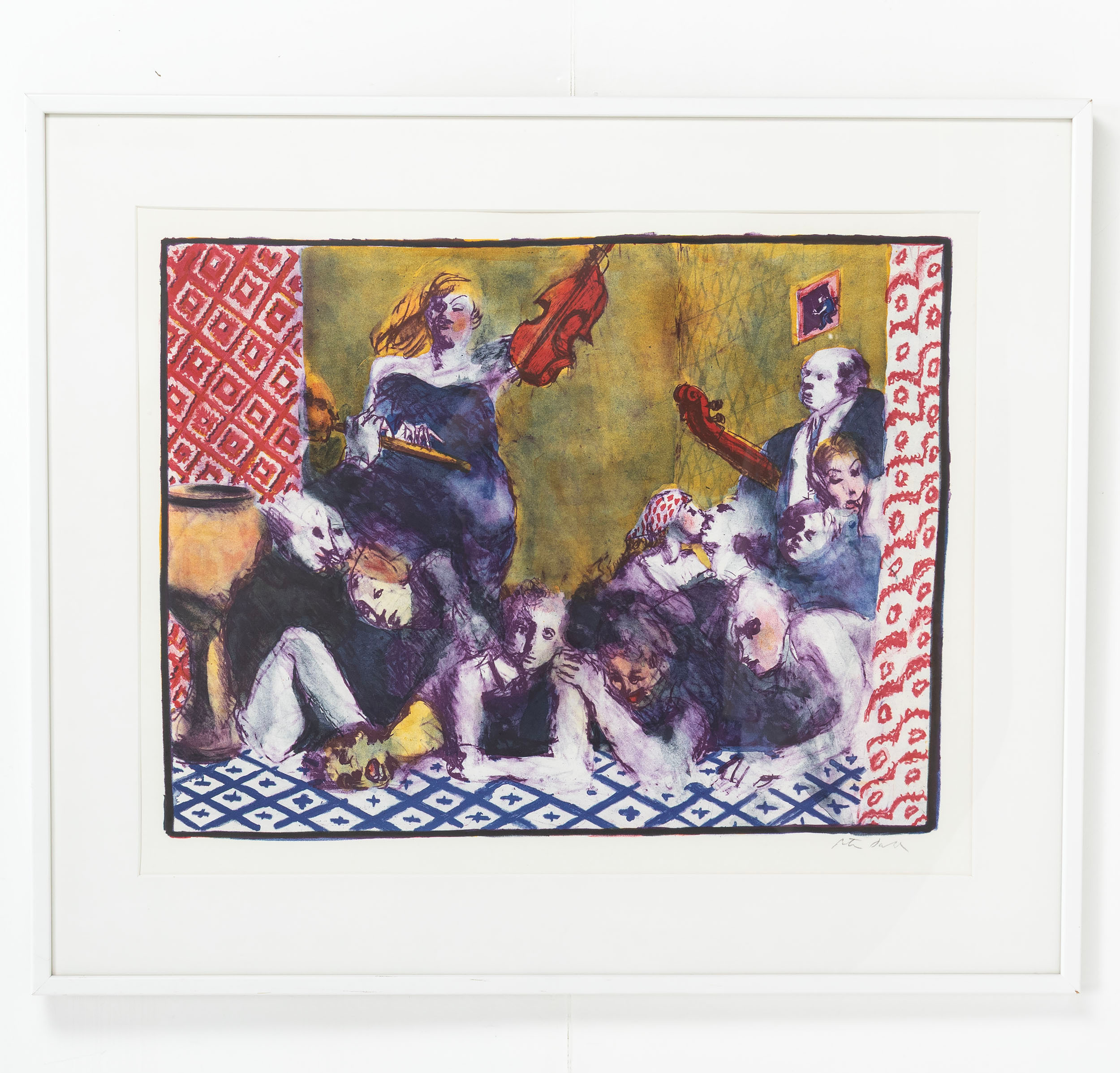 PETER DAHL. Färglitografi, "Fyllefesten", signerad.