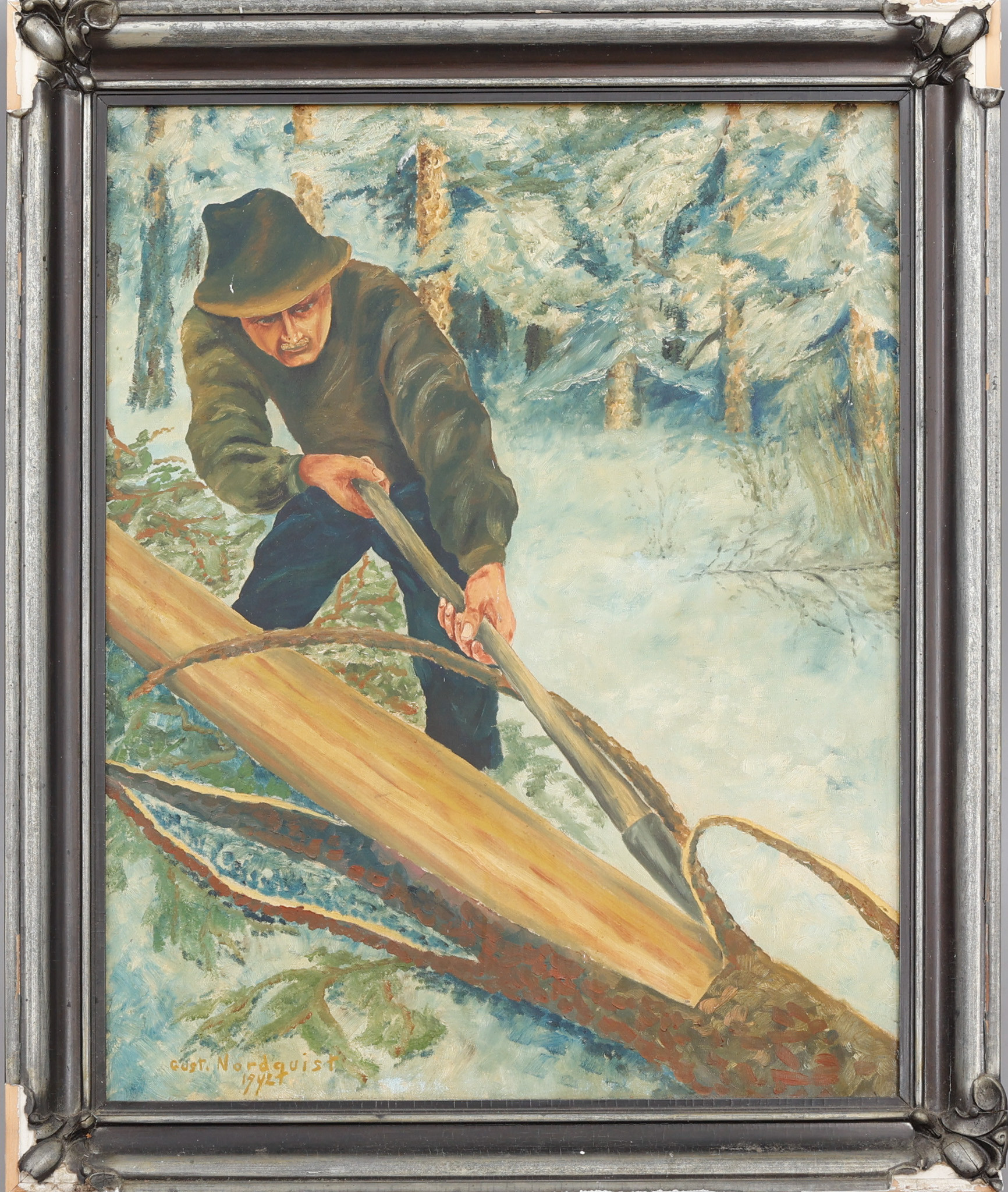 GUSTAV NORDQVIST. Timmerman, olja på duk, signerad, daterad 1942.