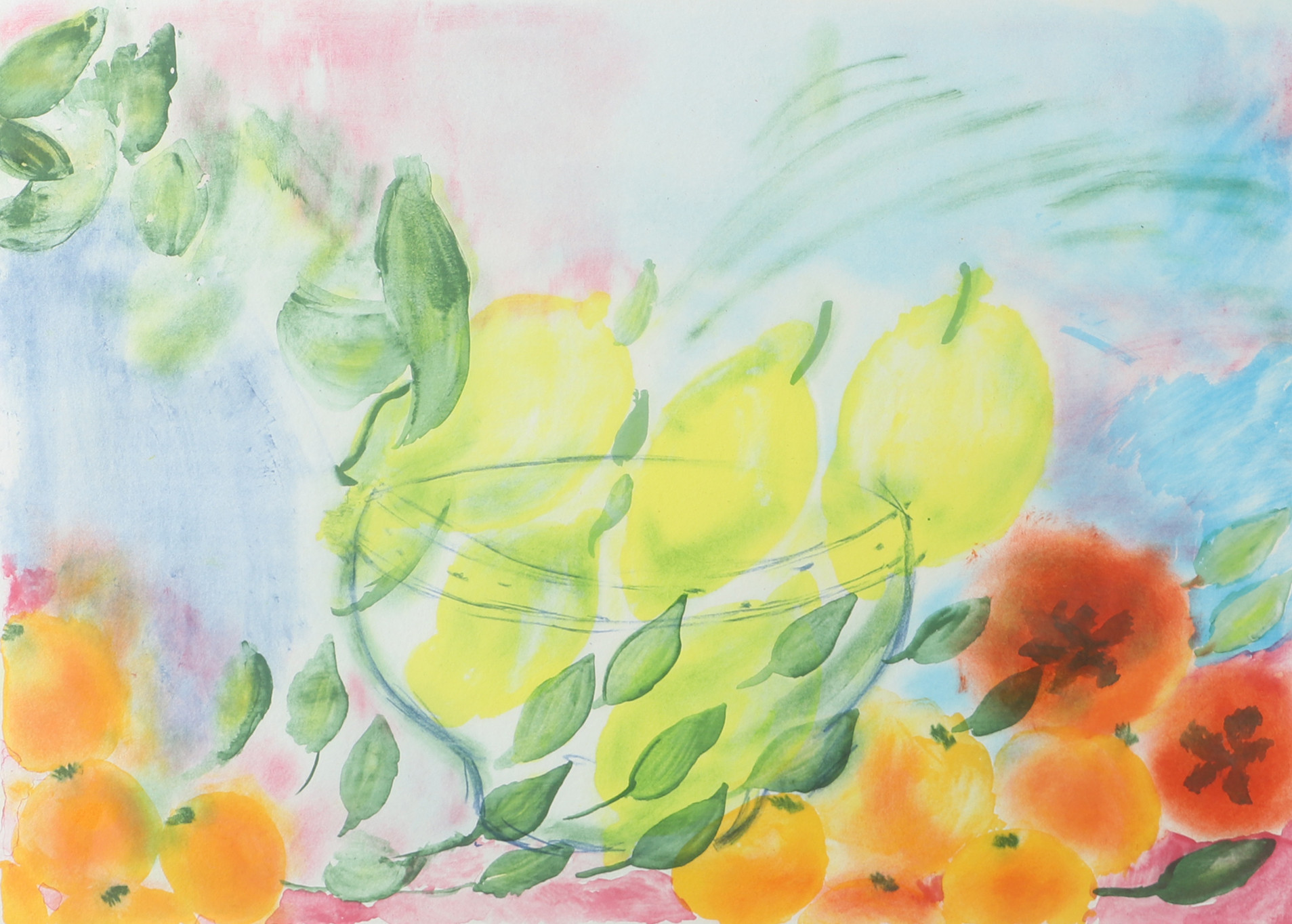 LENA A. LINDERHOLM. Stilleben, färglitografi, signerad.