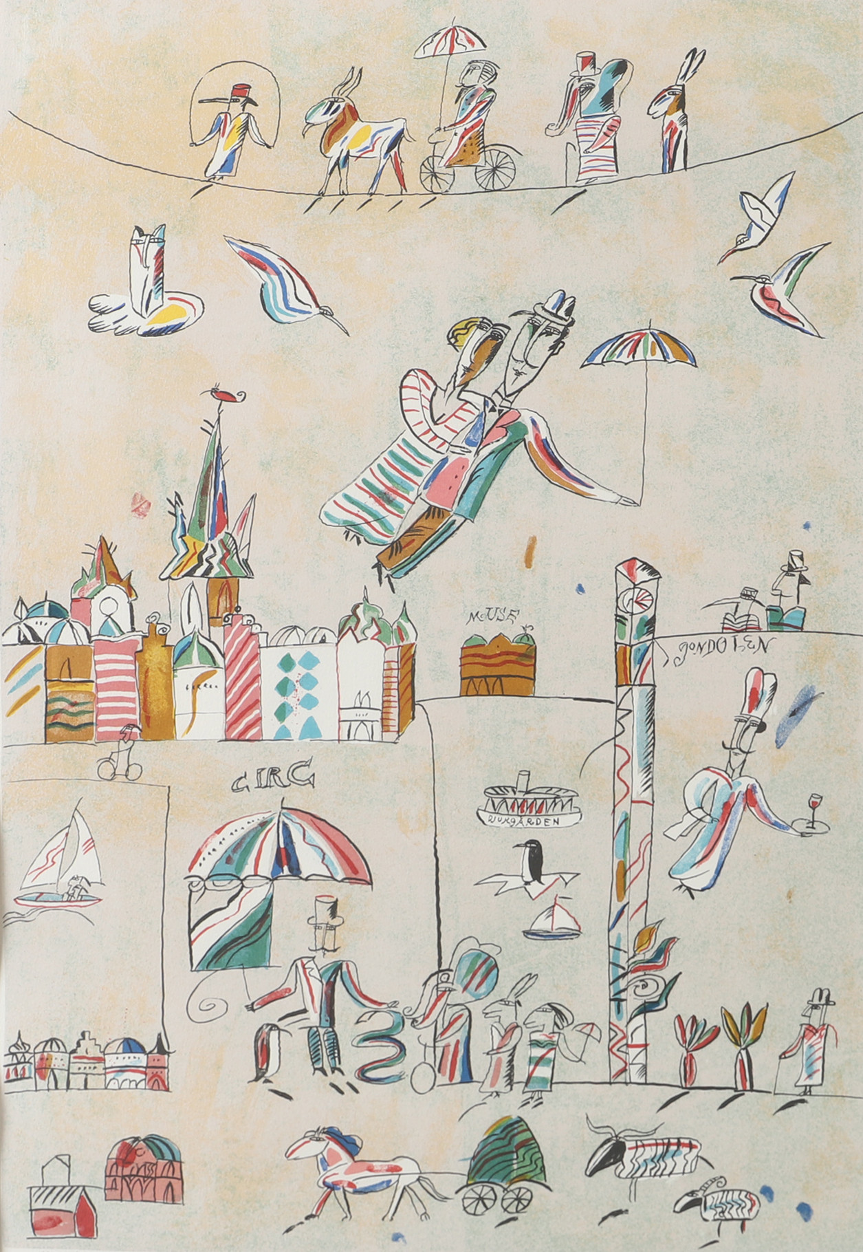 MADELEINE PYK. Komposition, färglitografi, signerad M. Pyk.