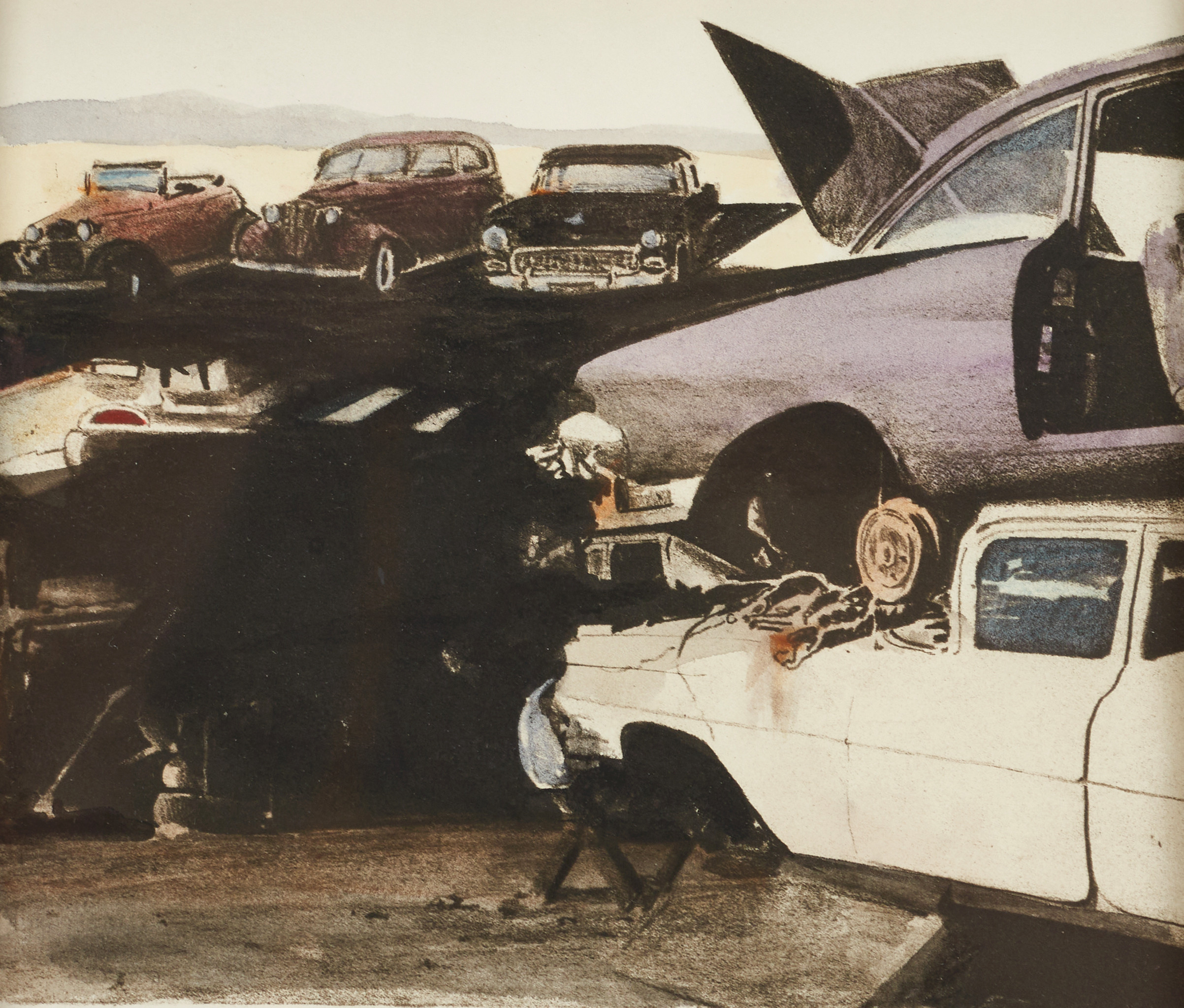 ULF WAHLBERG (1938–2014). Skrotgård, signerad och daterad -95, handkolorerad litografi.