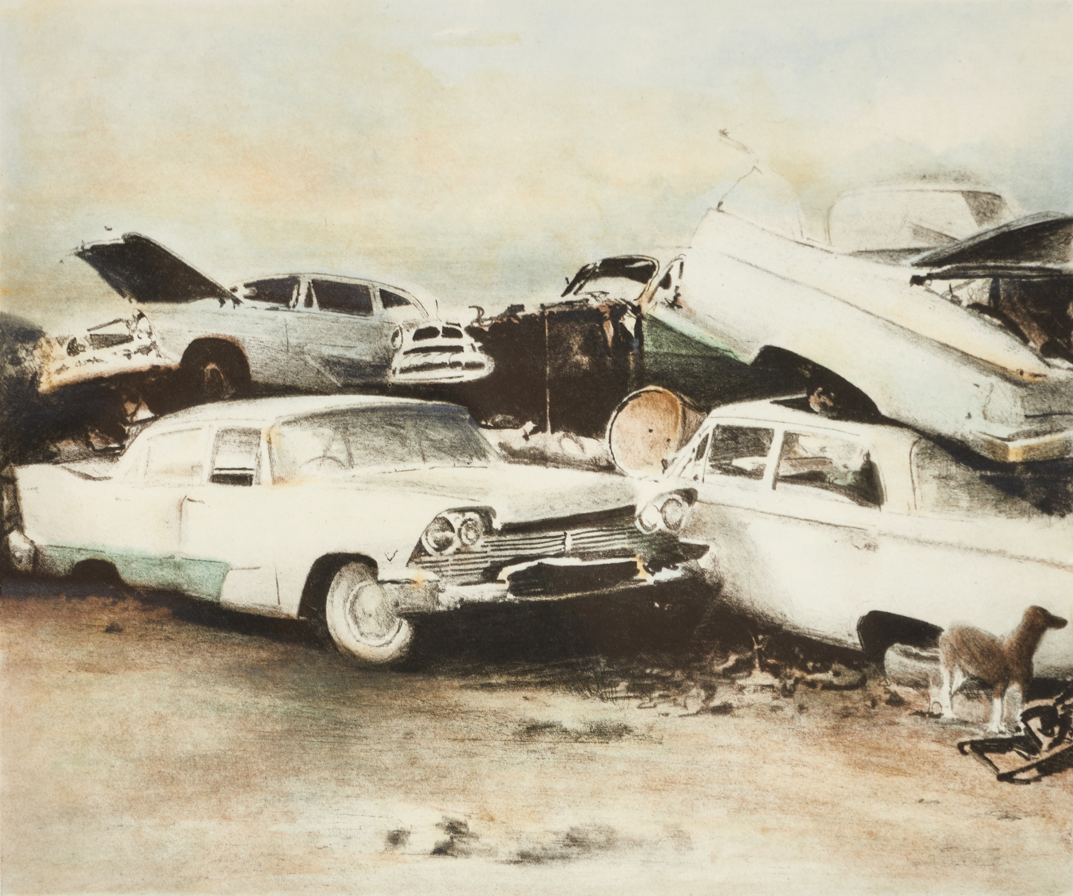 ULF WAHLBERG (1938–2014). Bilskrot, signerad och daterad -78, numrerad 240/390, färglitografi.