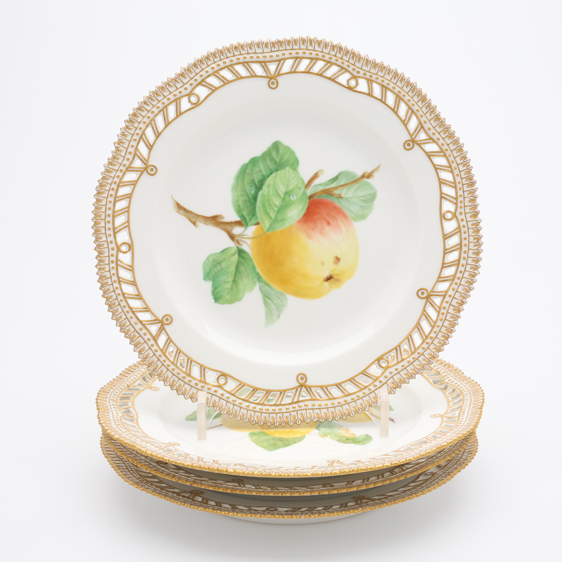 TALLRIKAR, 4 ST, FLORA DANICA, MODELLNUMMER 3554, ROYAL COPENHAGEN, DANMARK, 1961-1965.