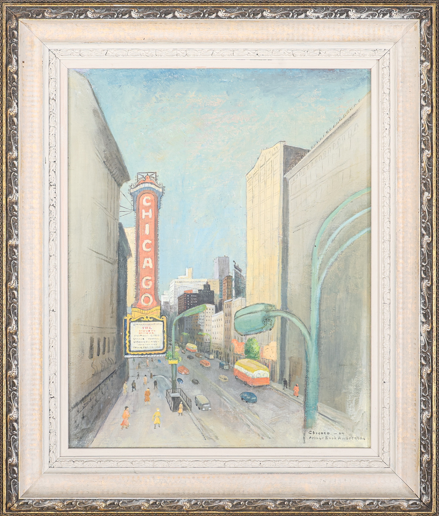 ARTHUR ENOK ANDERSSON. 1888-1980, olja på duk, Gatumiljö i Chicago, signerad, daterad-64.