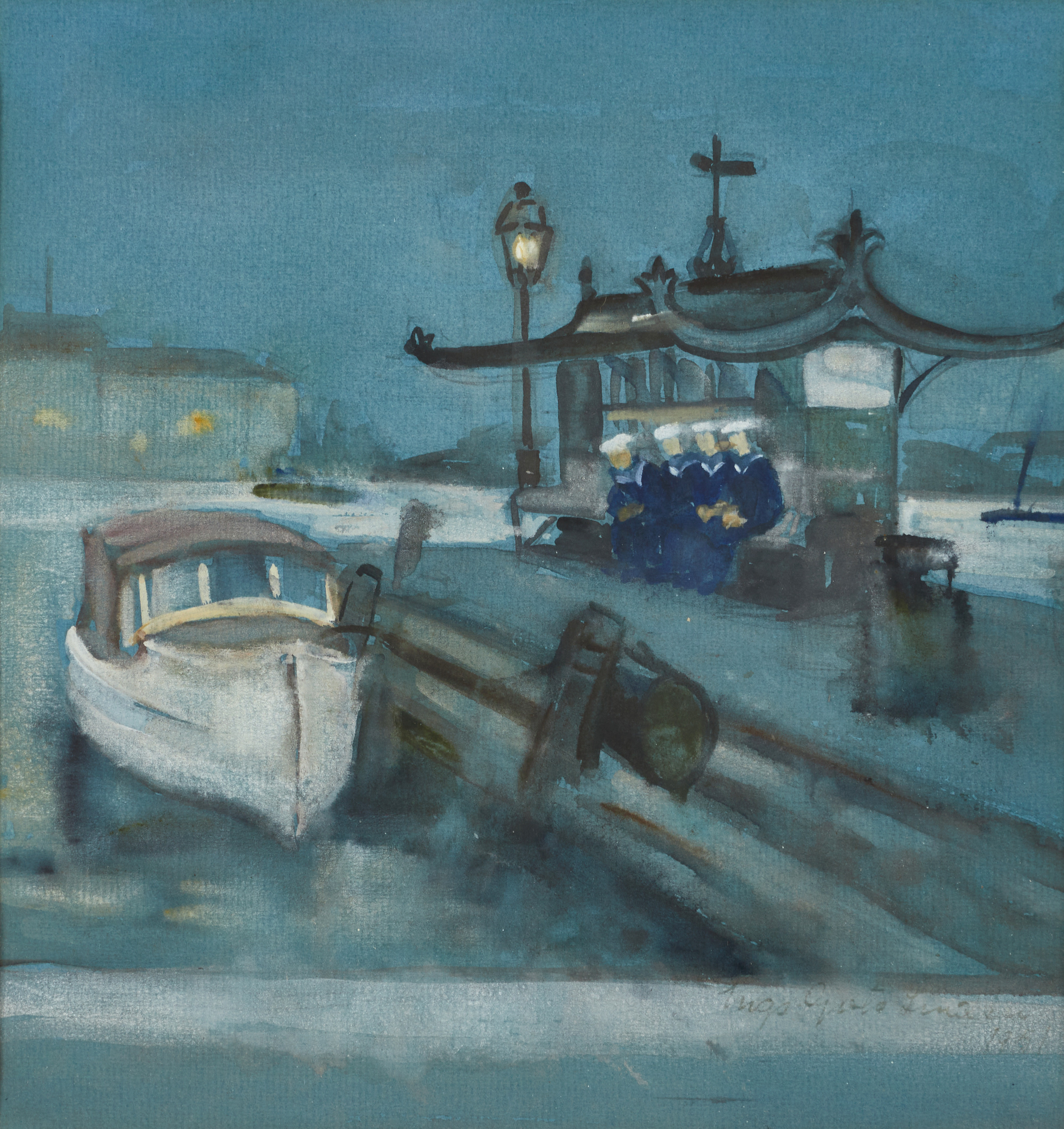 INGA GRETA NILSSON-LINDEN, Sailors vid Stockholmsbrygga, signerad och daterad, akvarell.