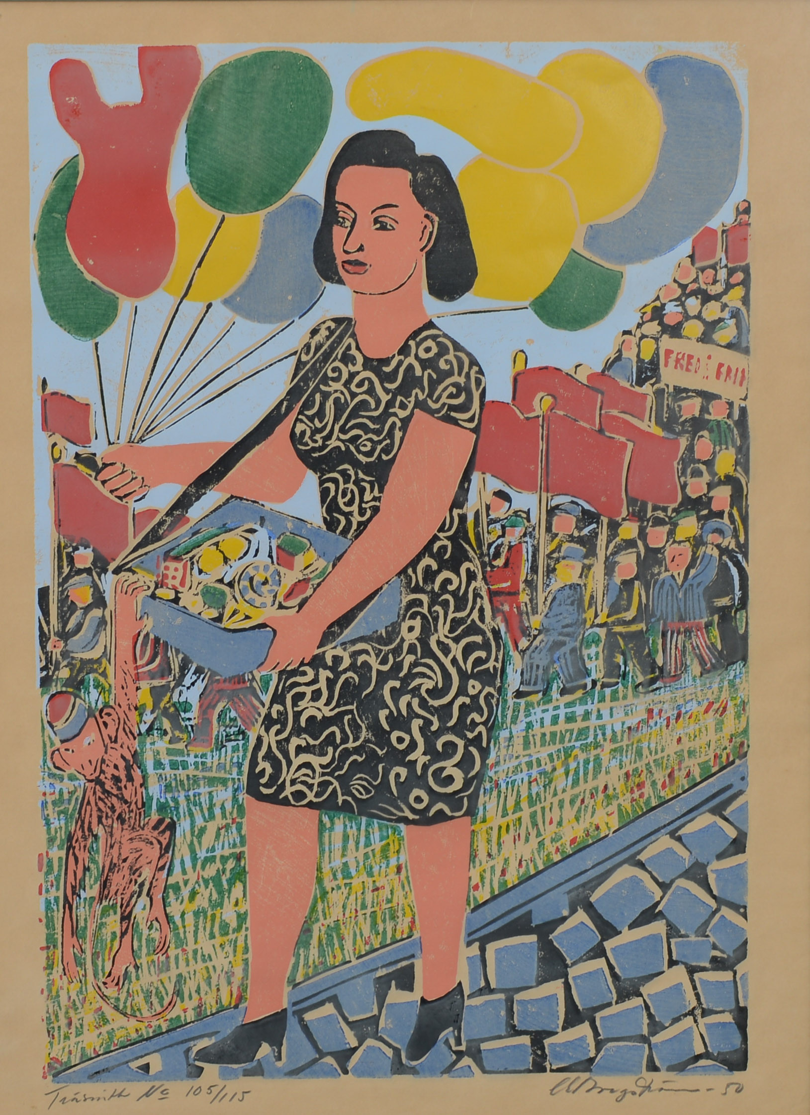 CARL-EINAR BORGSTRÖM. "Första maj", träsnitt, signerad, numrerad 105/115, daterad 1950.