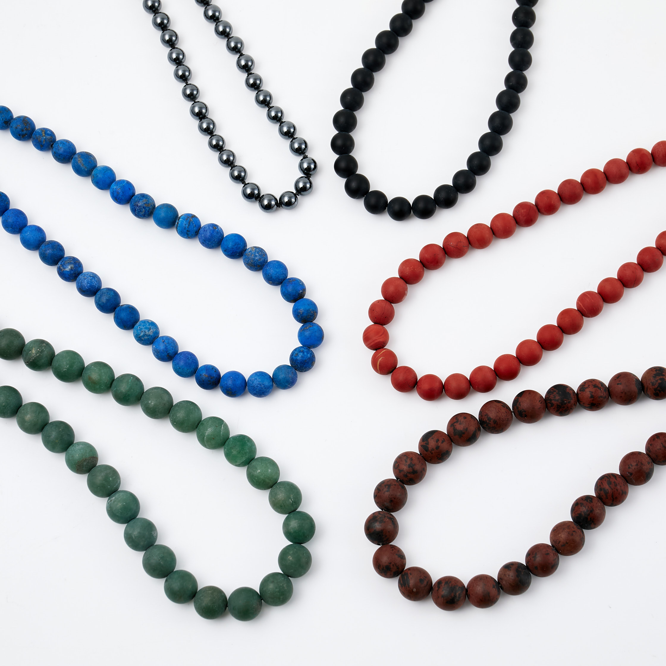 COLLIER, 6 st, jaspis, hematit, lapis lazuli, ca 5,9-10,06 mm, dobbar, ej lås, passar till Ole Lynggaard.