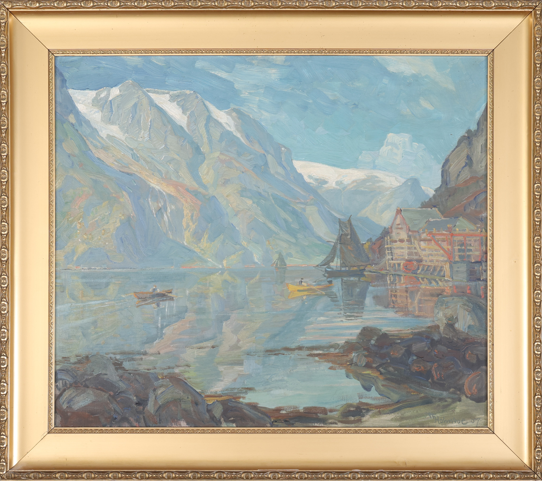 THOROLF HOLMBOE. 1866-1935, olja på duk, fjordlandskap, signerad, daterad-07.