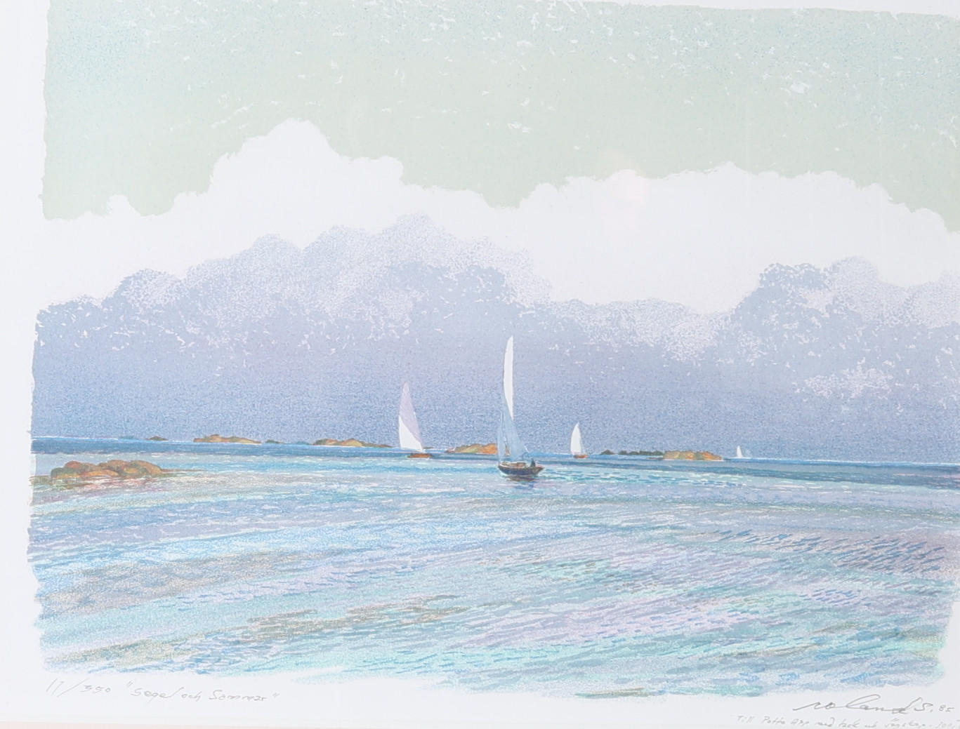 ROLAND SVENSSON. "Segel och sommar", färglitografi, 11/350, signerad samt daterad -85.
