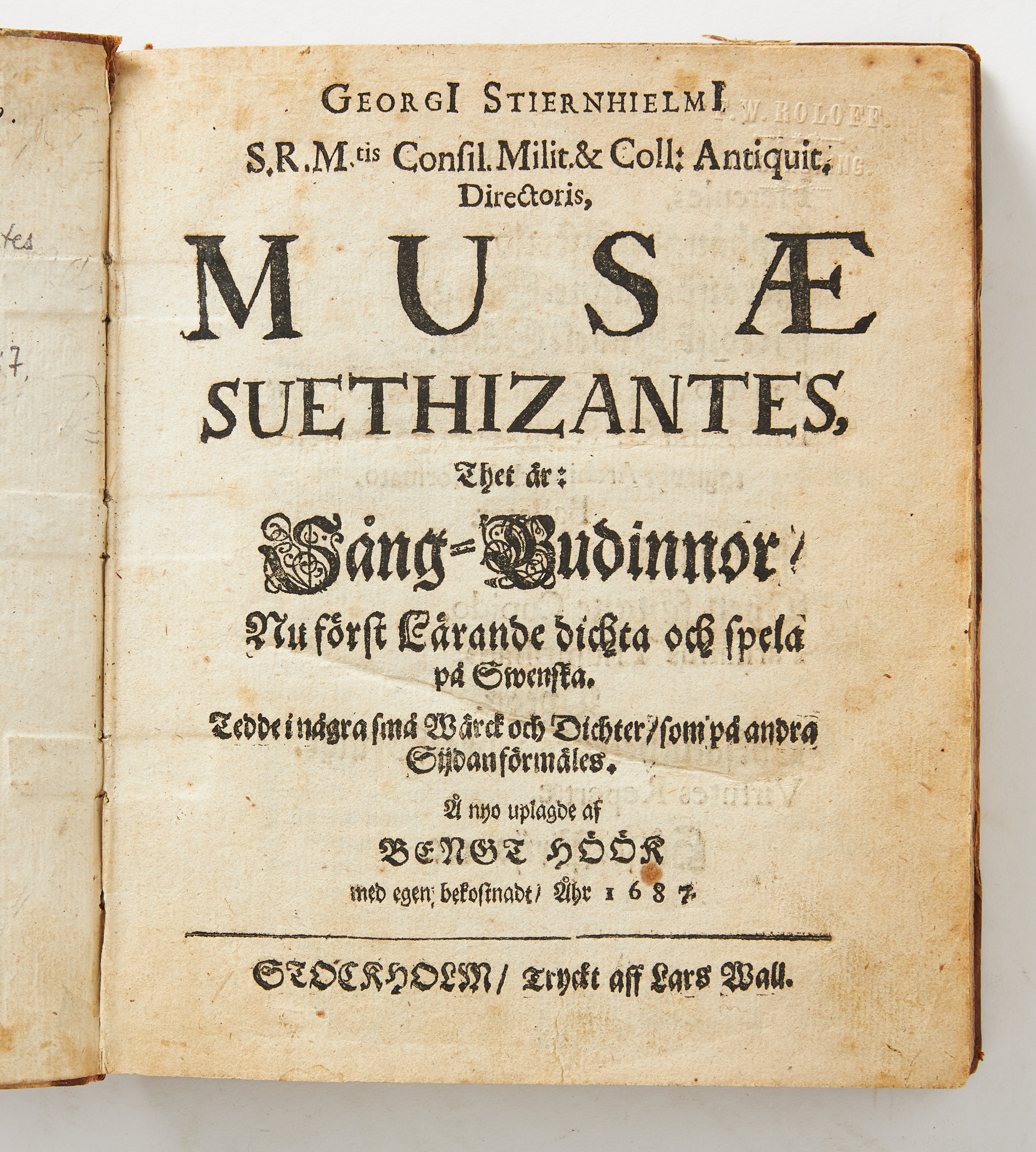 SVENSKT 1600-TAL OCH MUSIKTRYCK, STIERNHIELM OCH COLUMBUS, bl.a. Musae Suethizantes, 1687.