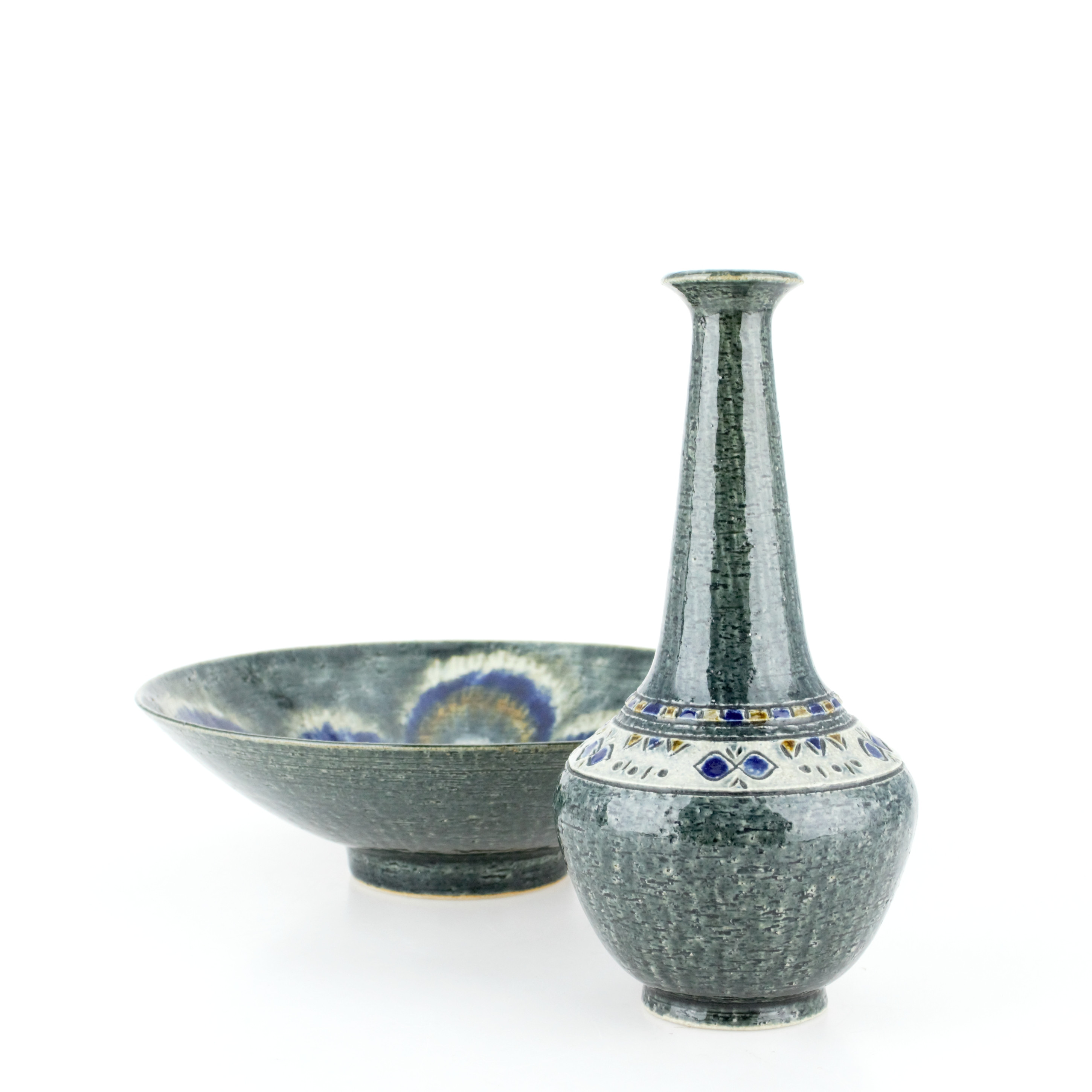 YNGVE  BLIXT. Vas och skål, stengods, signerade, Höganäs.