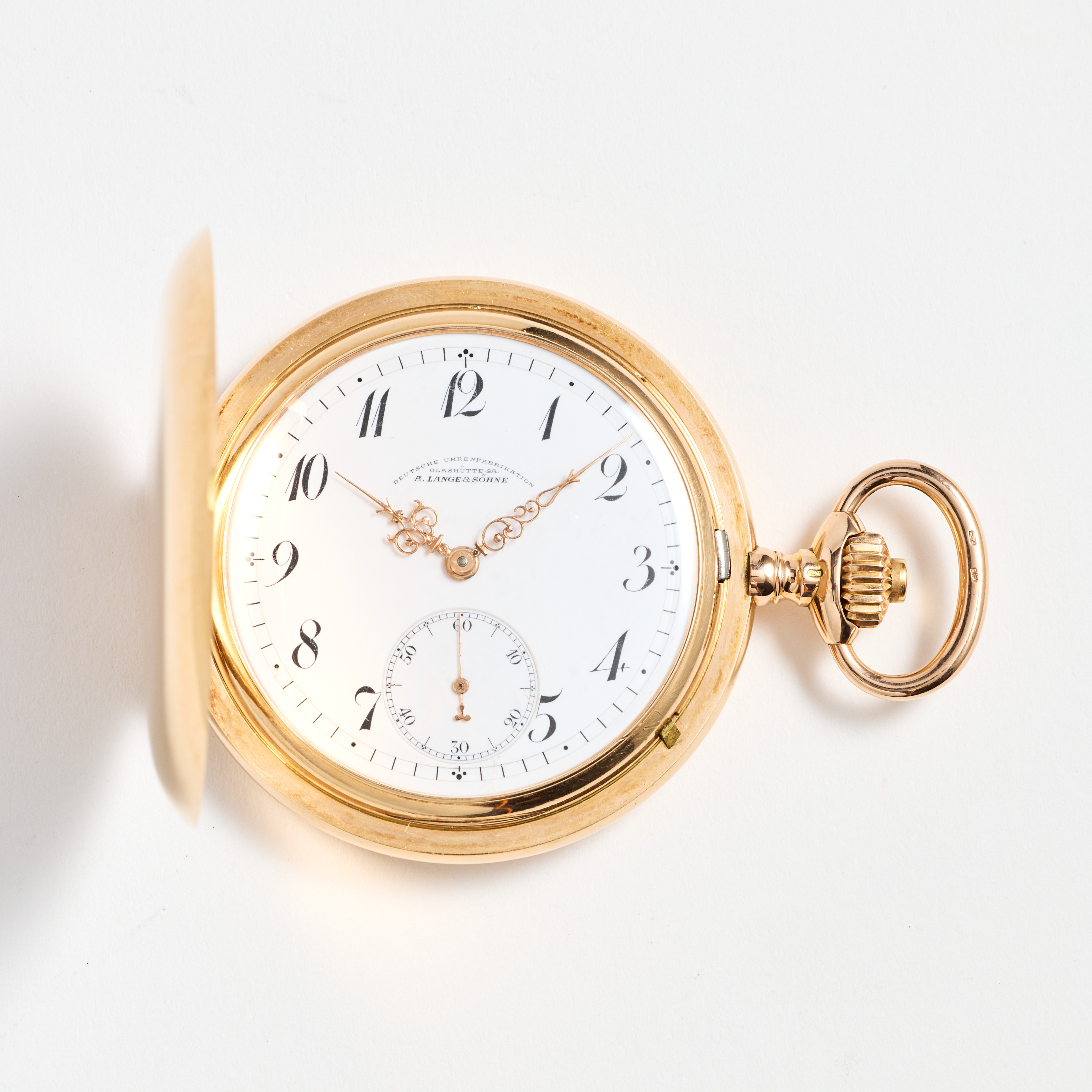A. LANGE & SÖHNE, Glashütte-SA, "Deutsche Uhrenfabrikation", fickur, 51 mm, savonett, 14K guld, ca 1912.