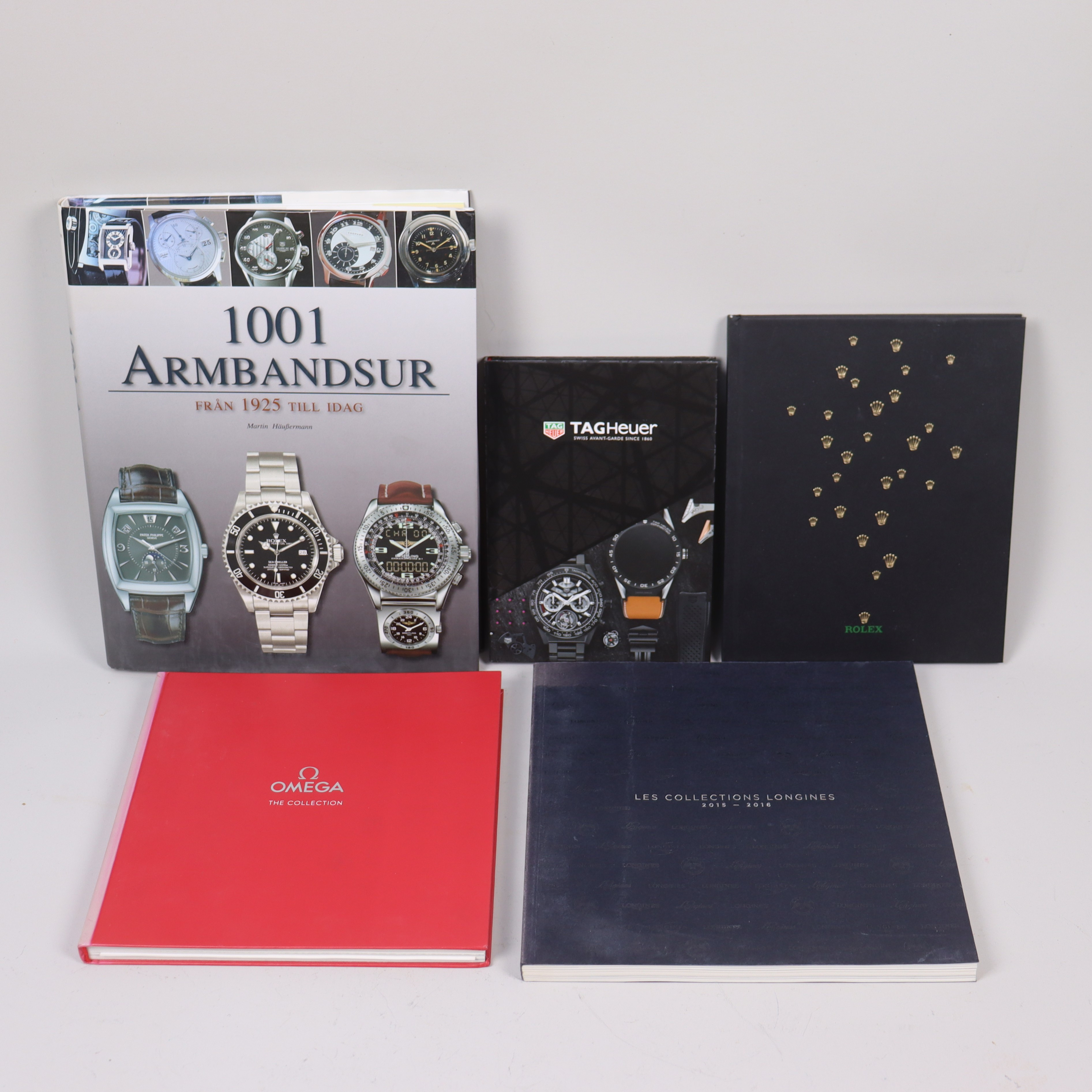 BÖCKER om armbandsur, Rolex, Omega, Tag Heuer, Longines mm, 5 st.