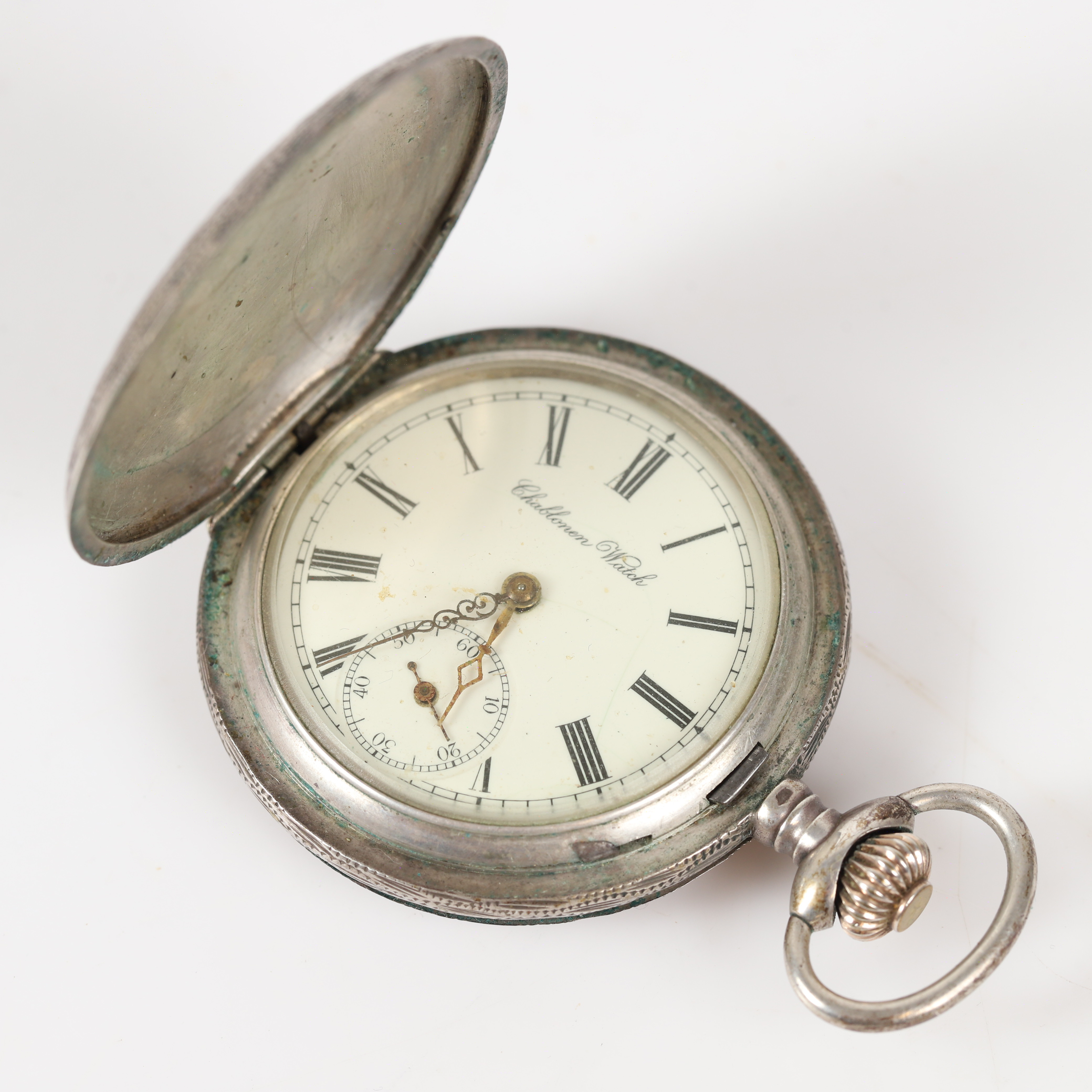 FICKUR, savonett, Schablonen Watch, silver med reliefdekor.