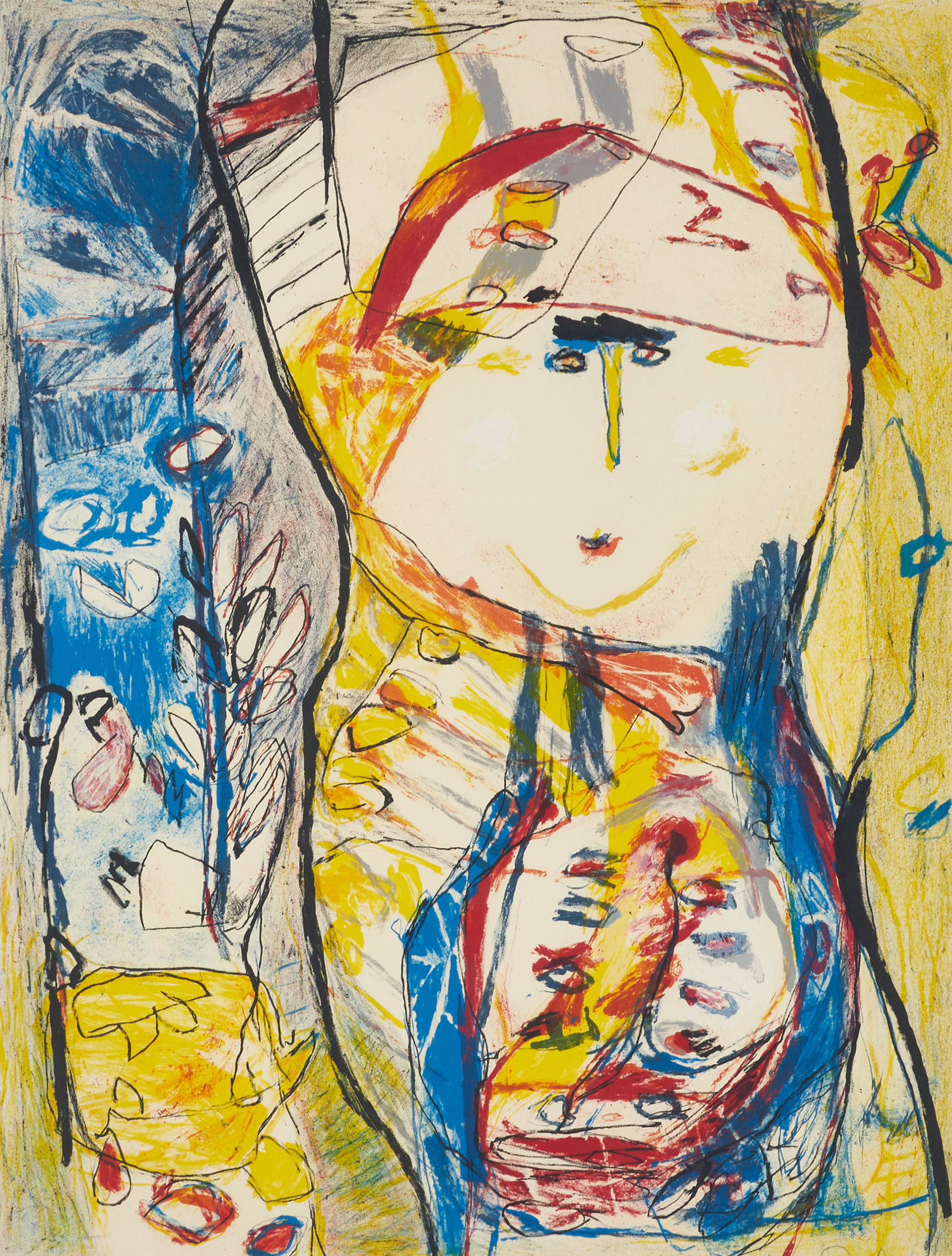 GINA PELLÓN (CUBA, 1926-2014). Figurkomposition, signerad och numrerad 46/100, färglitografi.