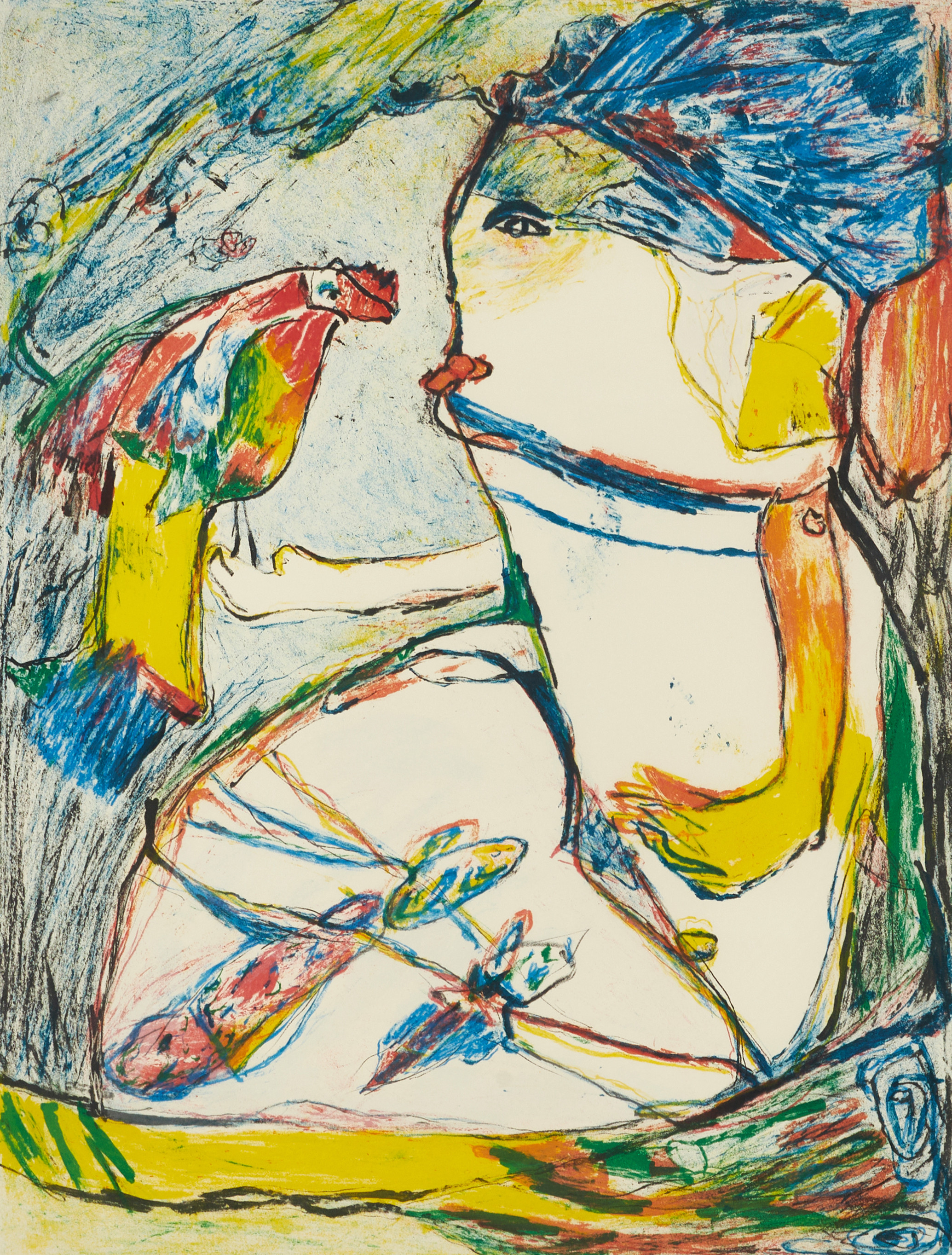 GINA PELLÓN (CUBA, 1926-2014). Figurkomposition, signerad och numrerad 46/100, färglitografi.