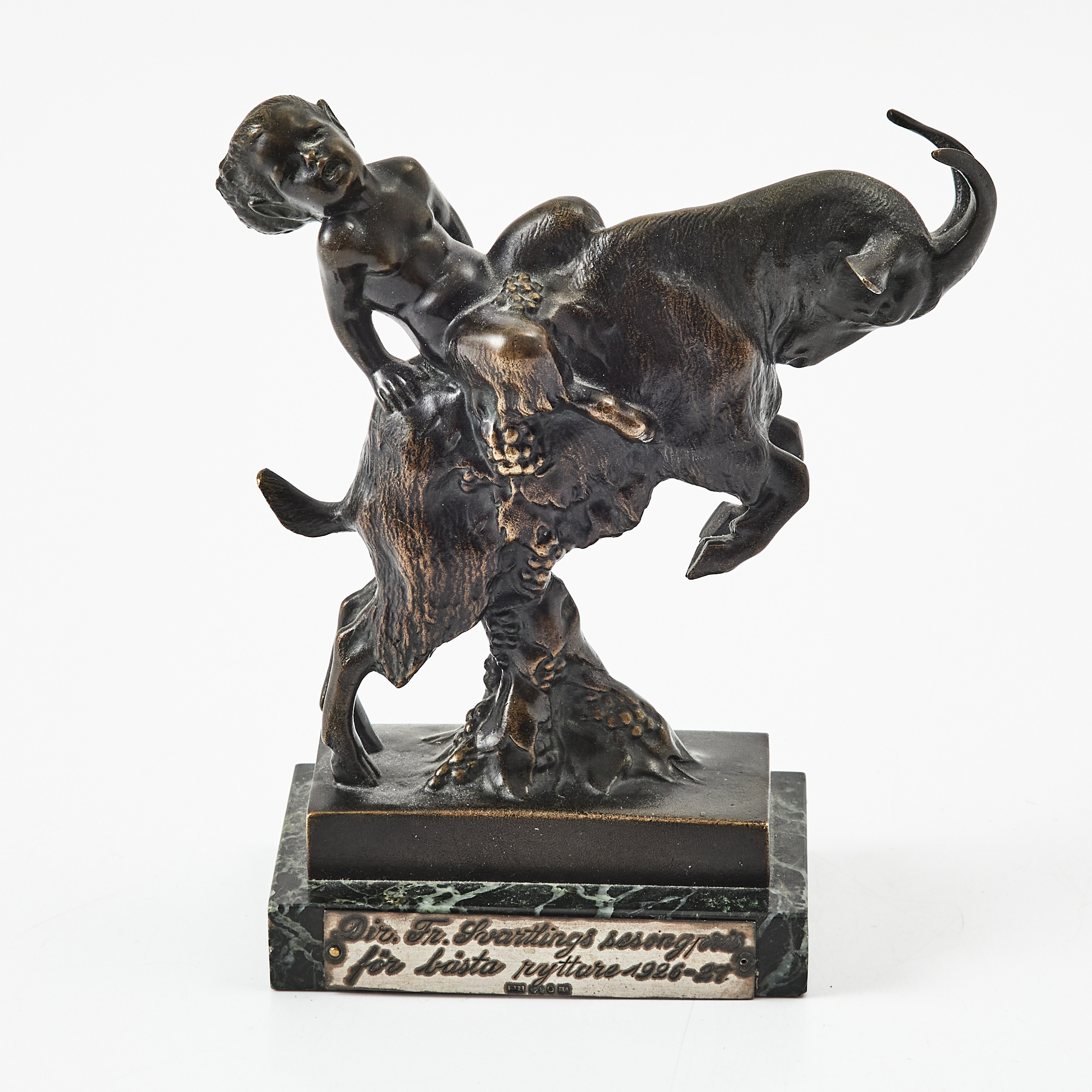 KARL PERL (ÖST 1876-1965). Skulptur, brons, ridande satyr, signerad K. Perl i godset, 1920-tal.