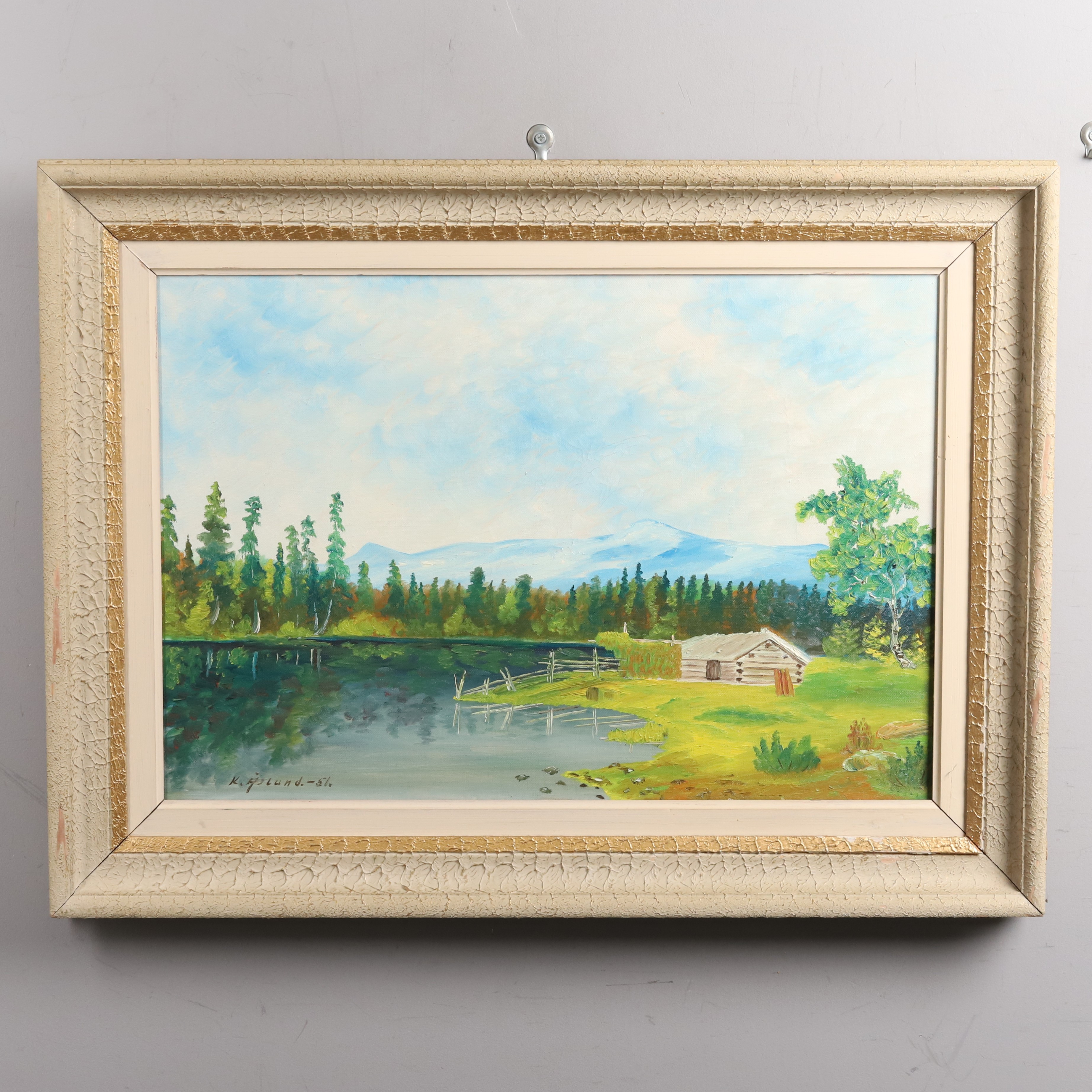 OIDENTIFIERAD KONSTNÄR. Olja på duk. "Sjömotiv", signerad K. Åslund.