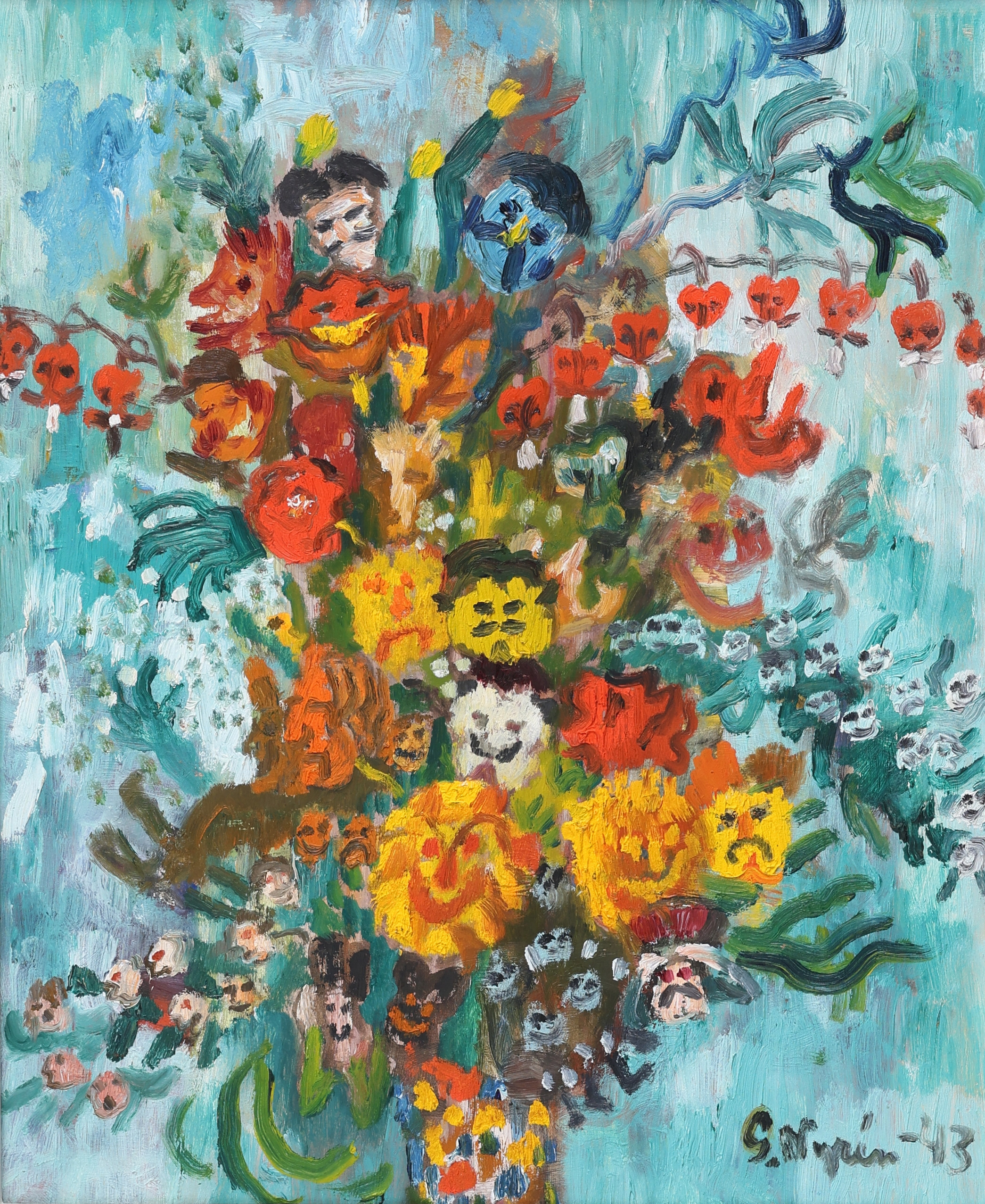 GÖSTA NYRÉN. Olja på pannå, blomsterstilleben, signerad, daterad -43.