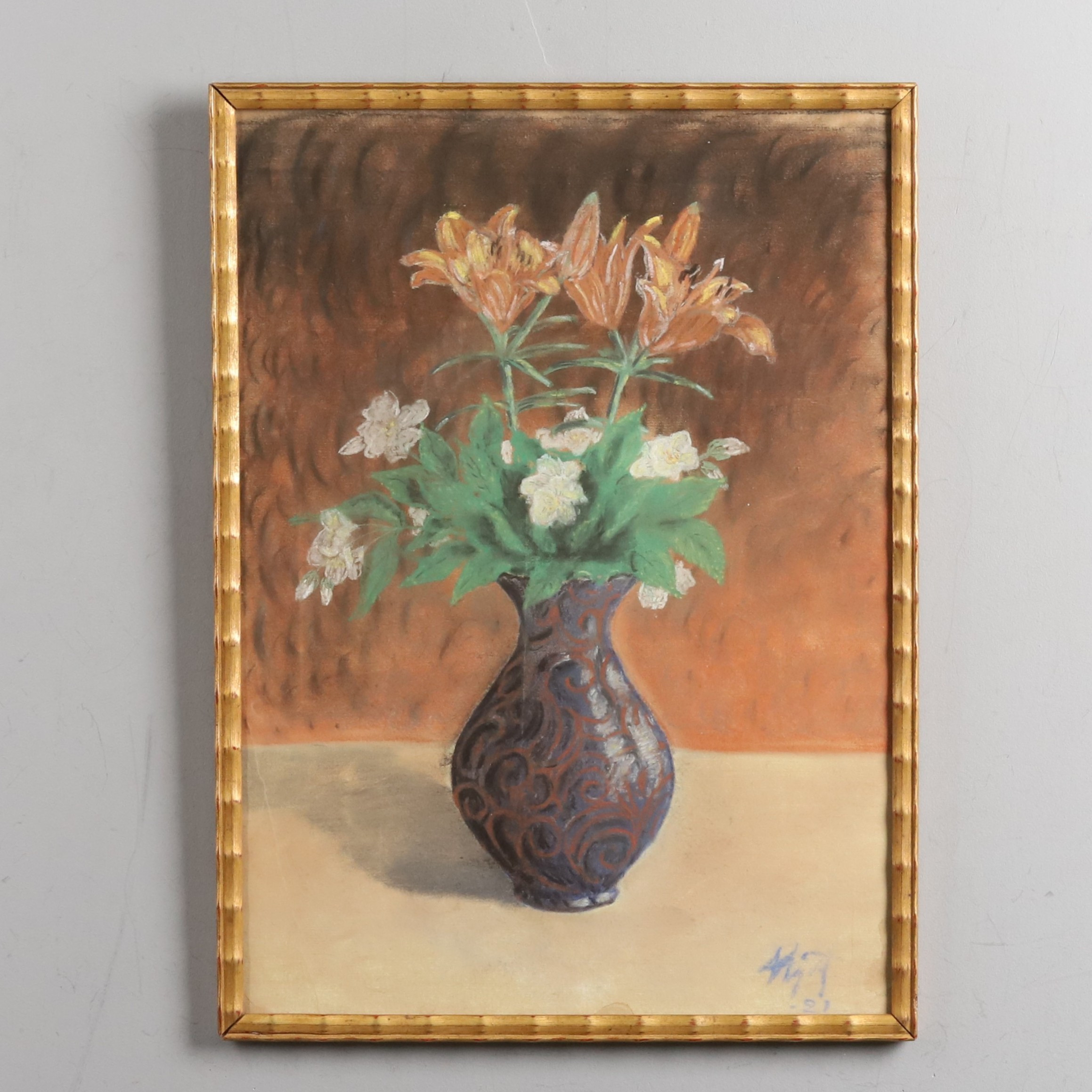 OIDENTIFIERAD KONSTNÄR. Torrpastell, "Blomsterstilleben", signerad och daterad -1921.