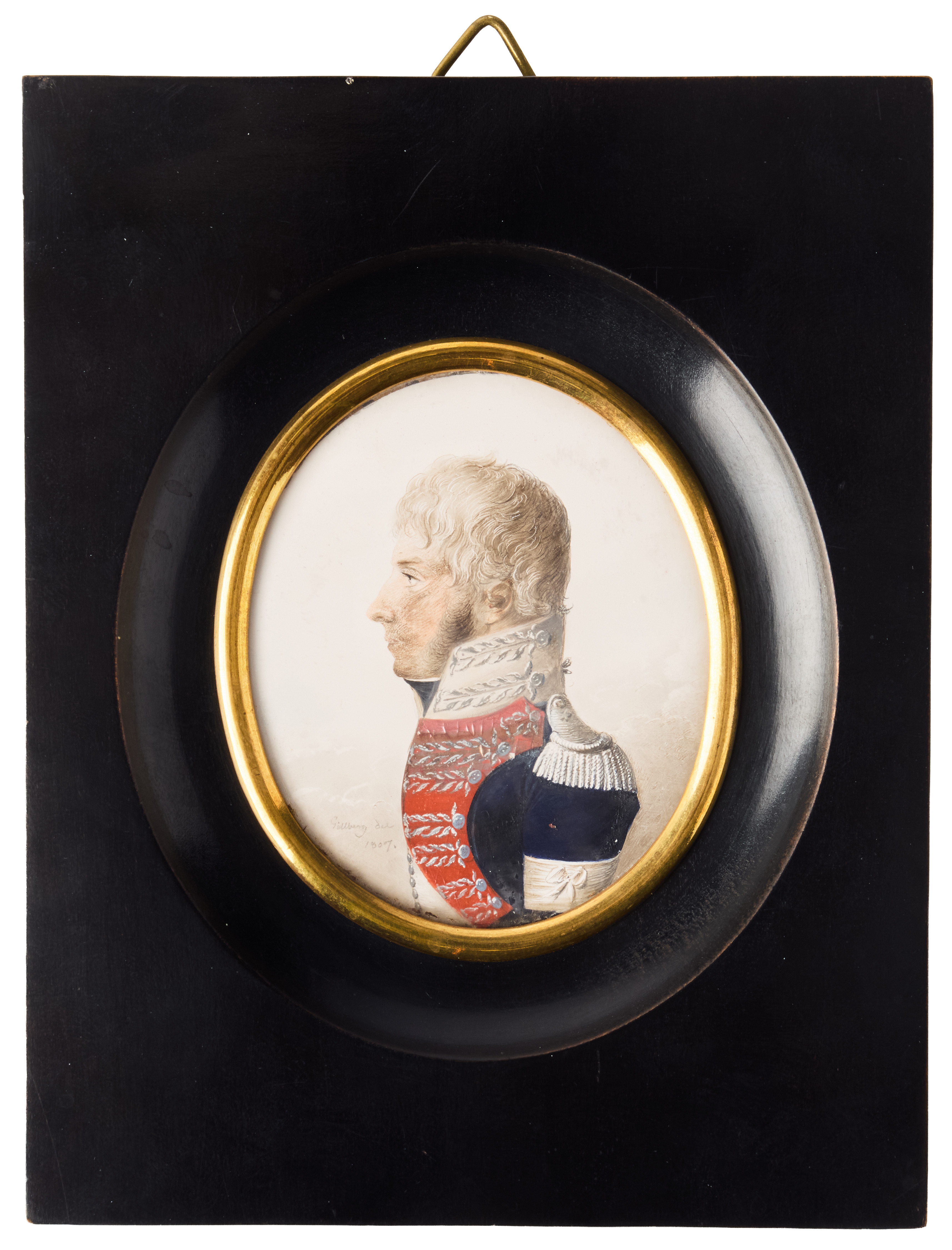 JAKOB AXEL GILLBERG (1769-1845). Profilporträtt föreställande adelsmannen Carl Jakob von Schantz (1780-1873), klädd i finska gardesregementets uniform.