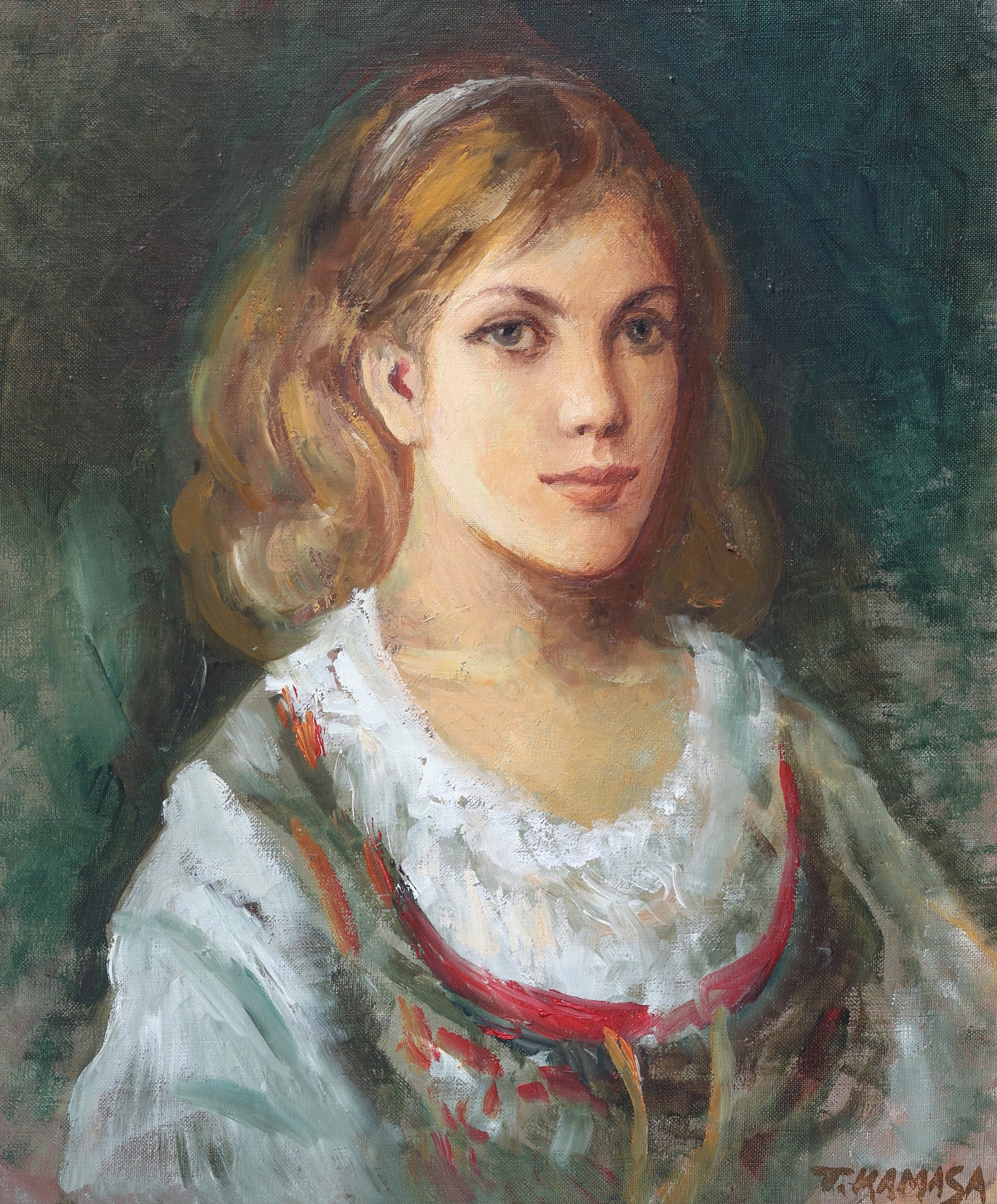 TADEUSZ KAMASA. Olja på duk, porträtt, signerad.