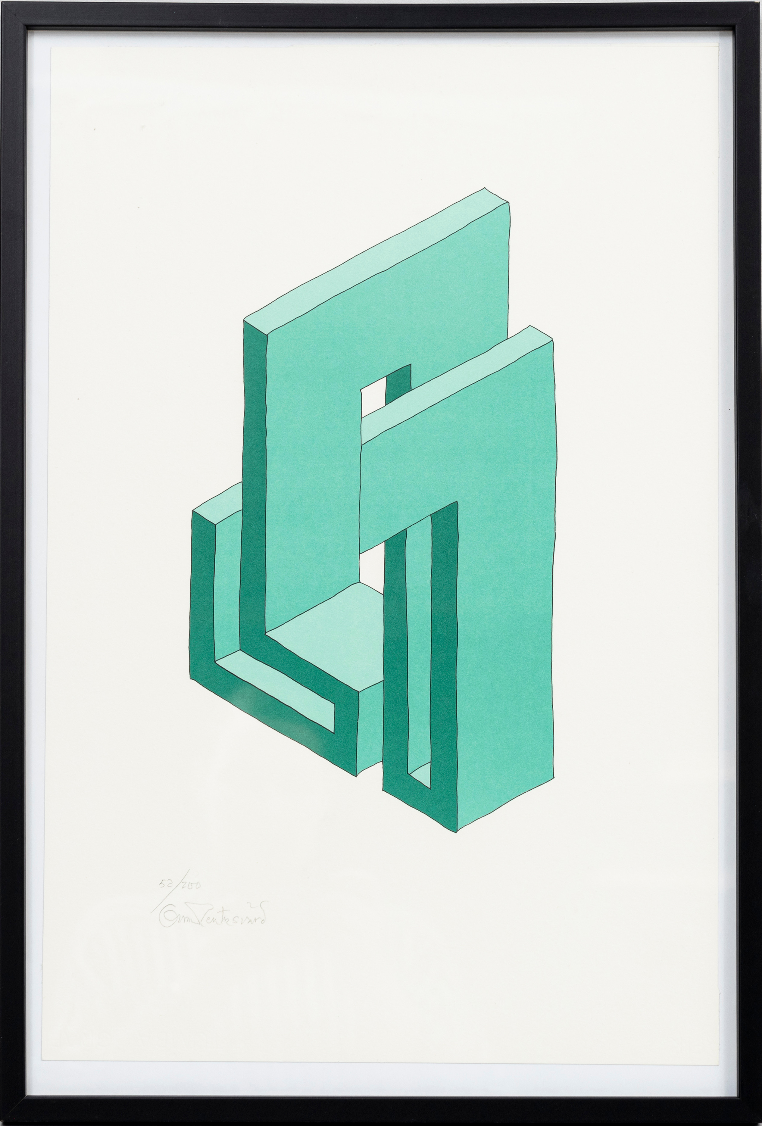 OSCAR REUTERSVÄRD. Omöjlig figur, grön, färglitografi, signerad, numrerad 52/200.