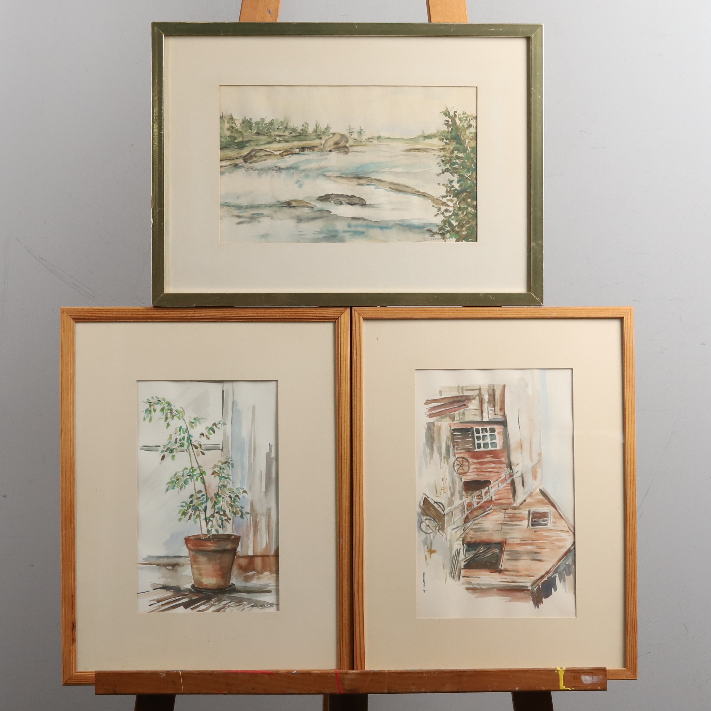 OIDENTIFIERAD KONSTNÄR. AKVARELLER. 3 st. Signerade Jens Bratt, daterade -83, -84, -89.