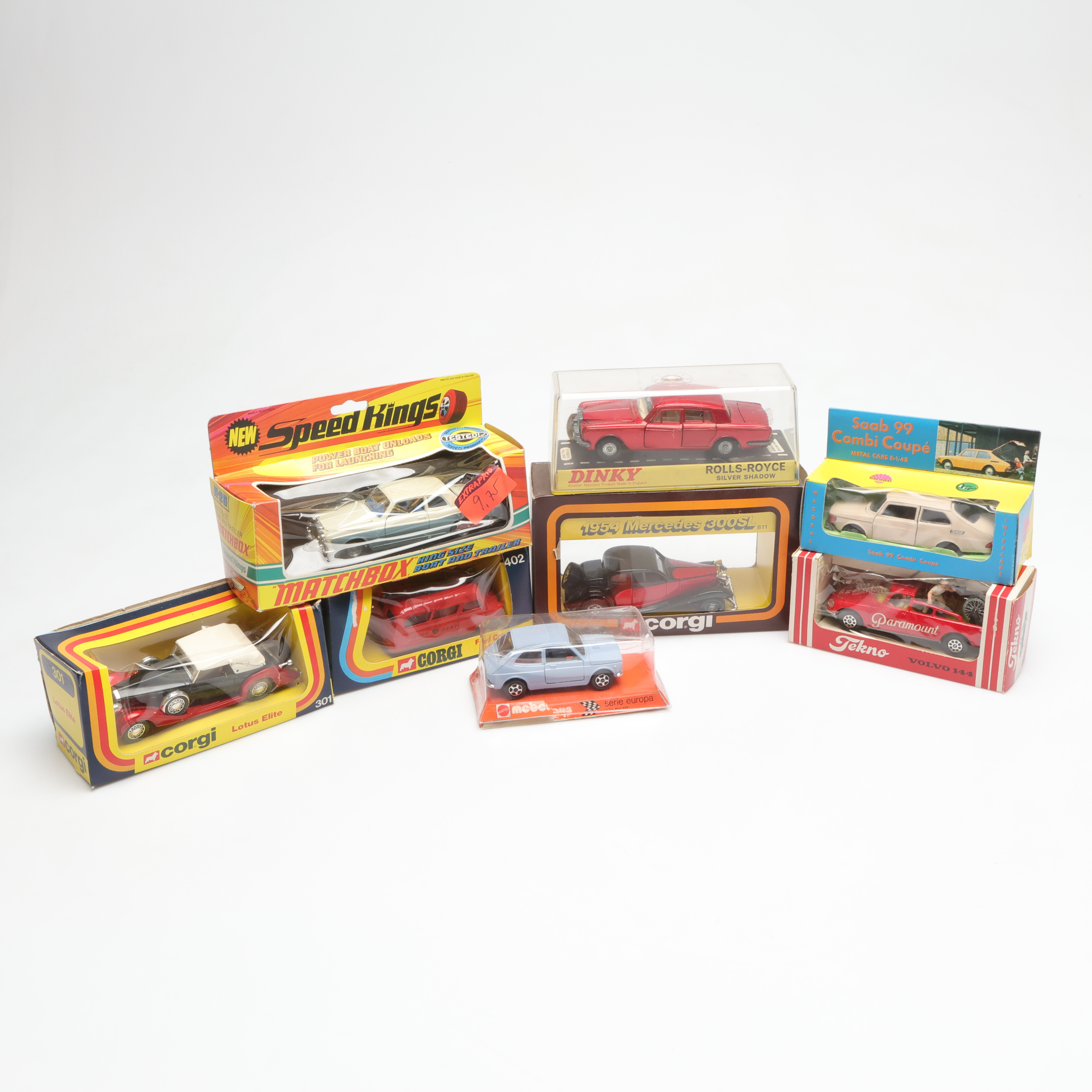 MODELLBILAR/LEKSAKSBILAR, 8 st, bl.a. Mattel, Tekno, Corgi.